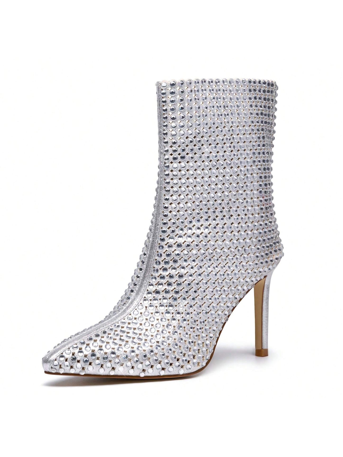 Women's Rhinestone Boots Stiletto High Heels Pointed Toe Sparkly Ankle Boots