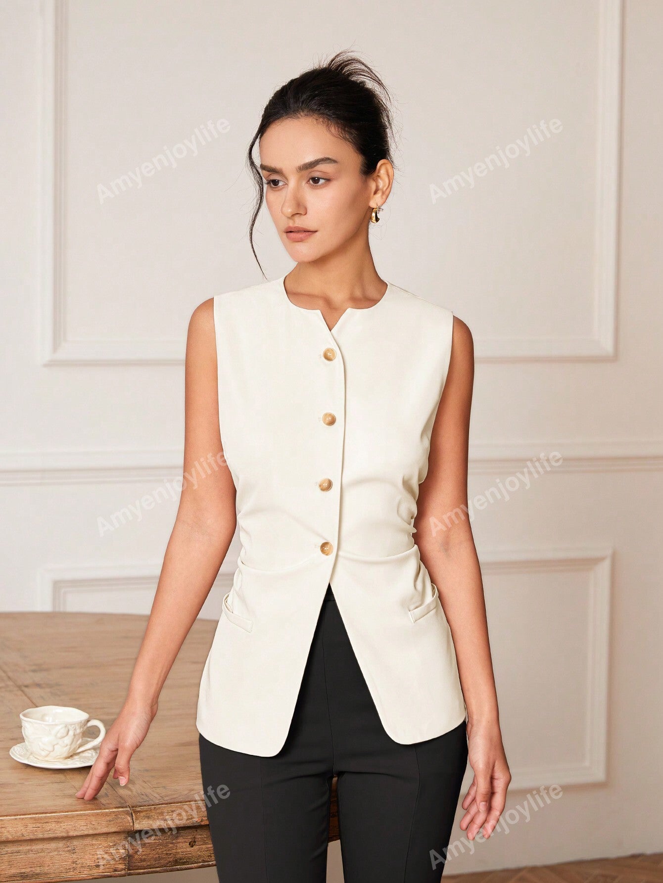 Spring/Summer Casual Solid Color Pleated Waistcoat For Suit