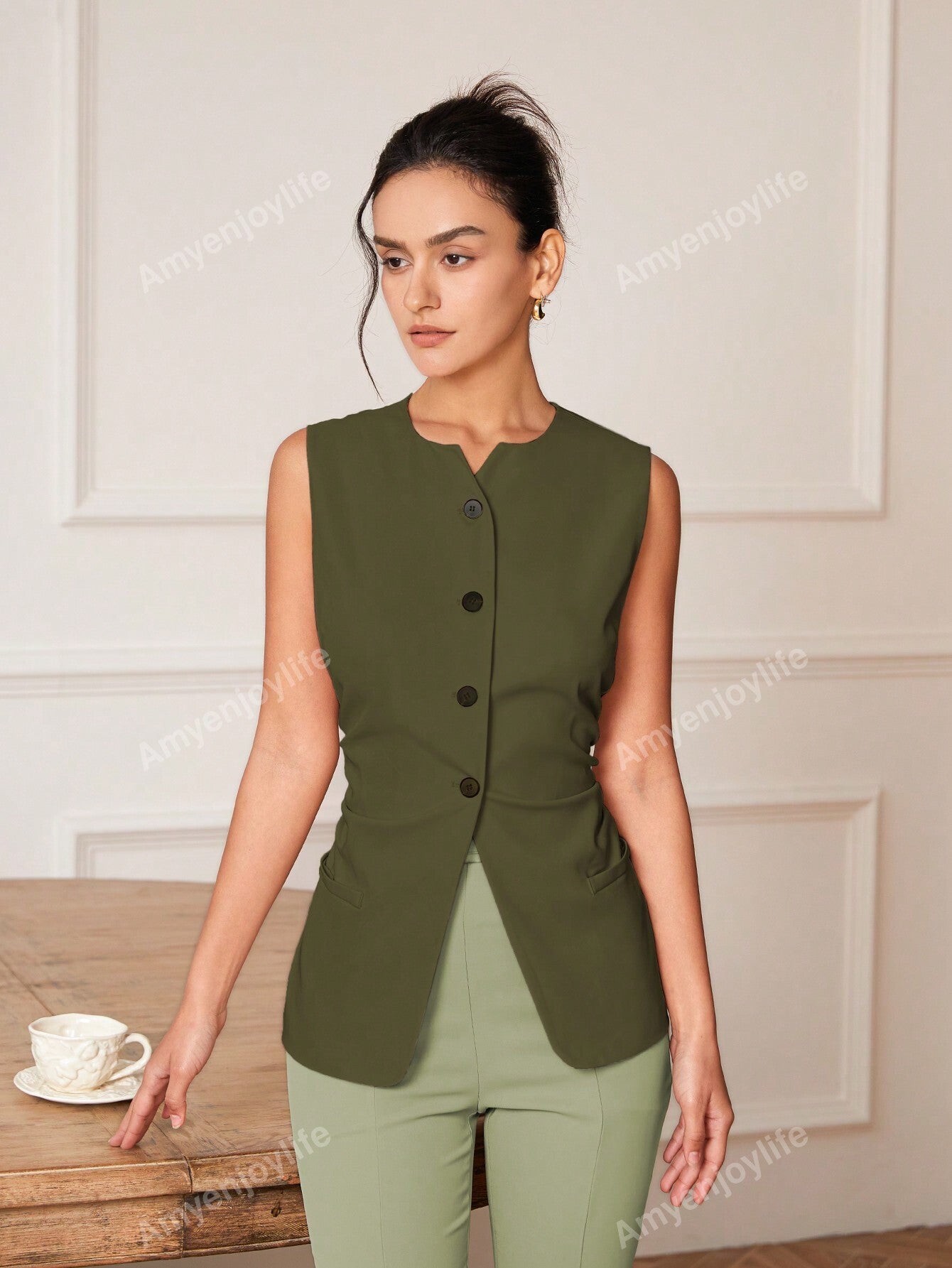 Spring/Summer Casual Solid Color Pleated Waistcoat For Suit