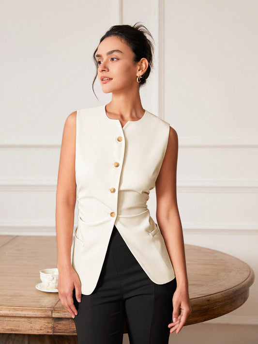 Summer Casual Solid Color Ruched Waistcoat