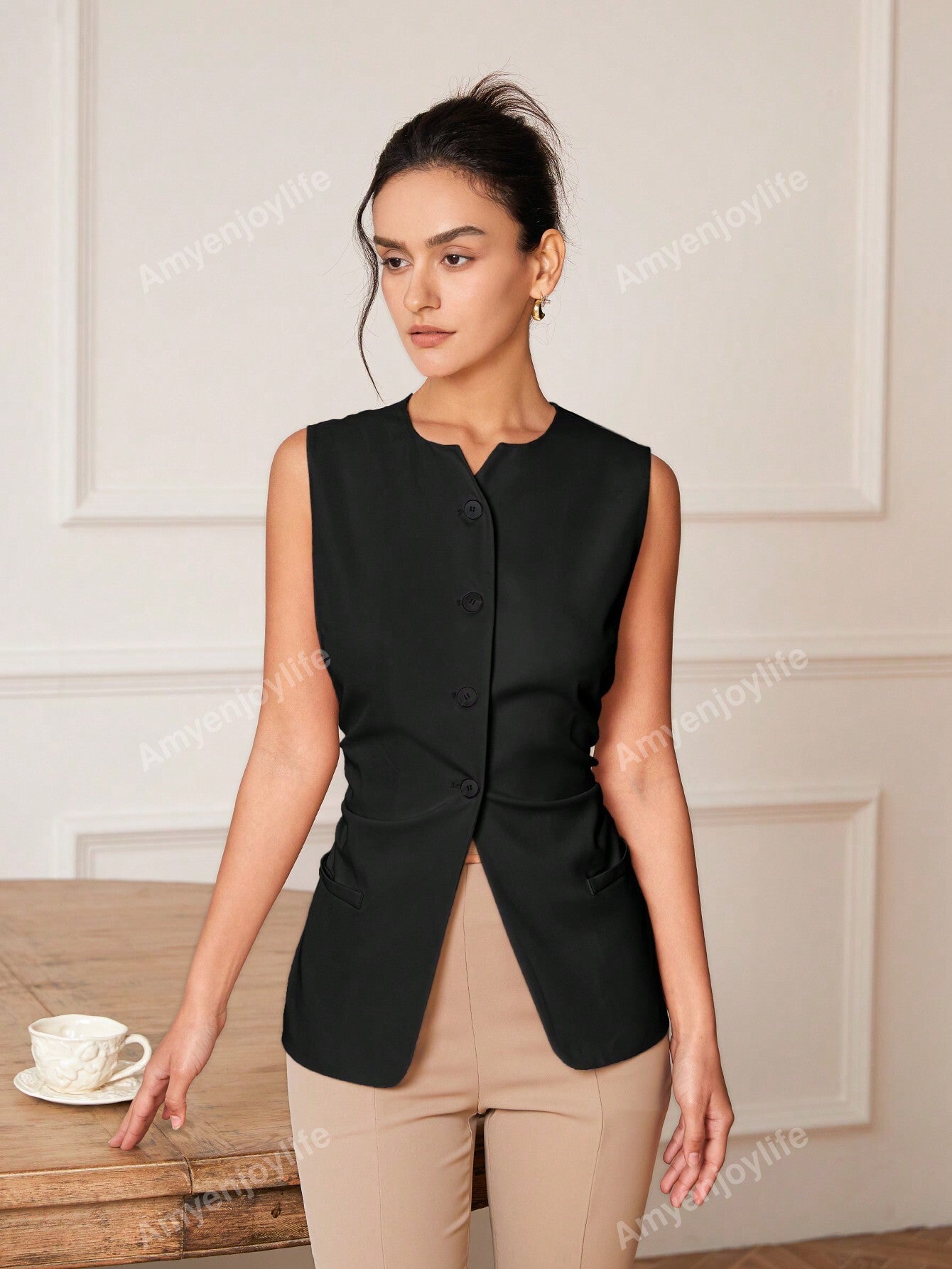 Spring/Summer Casual Solid Color Pleated Waistcoat For Suit