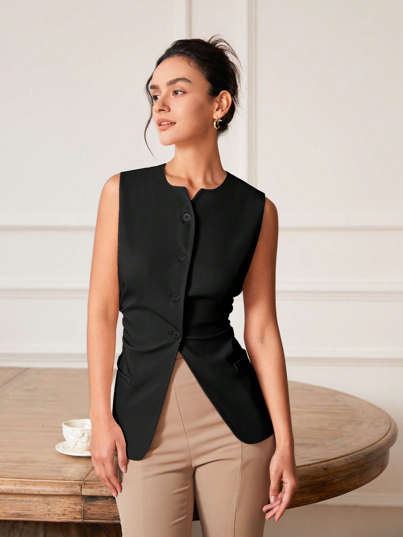 Ladies' Solid Color Simple Sleeveless Suit Vest, Daily Wear