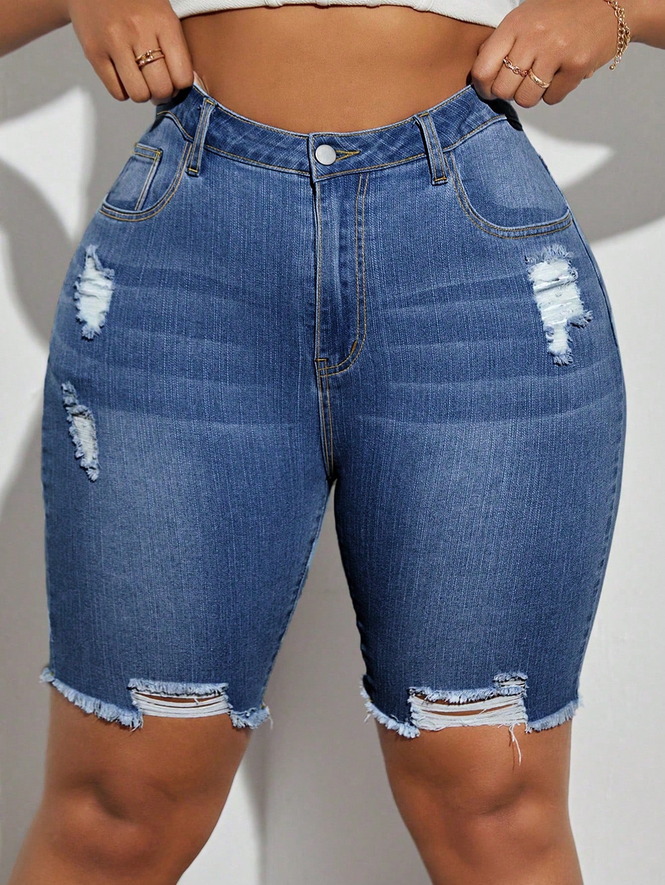 Plus Size Women's Trendy Distressed Denim Shorts