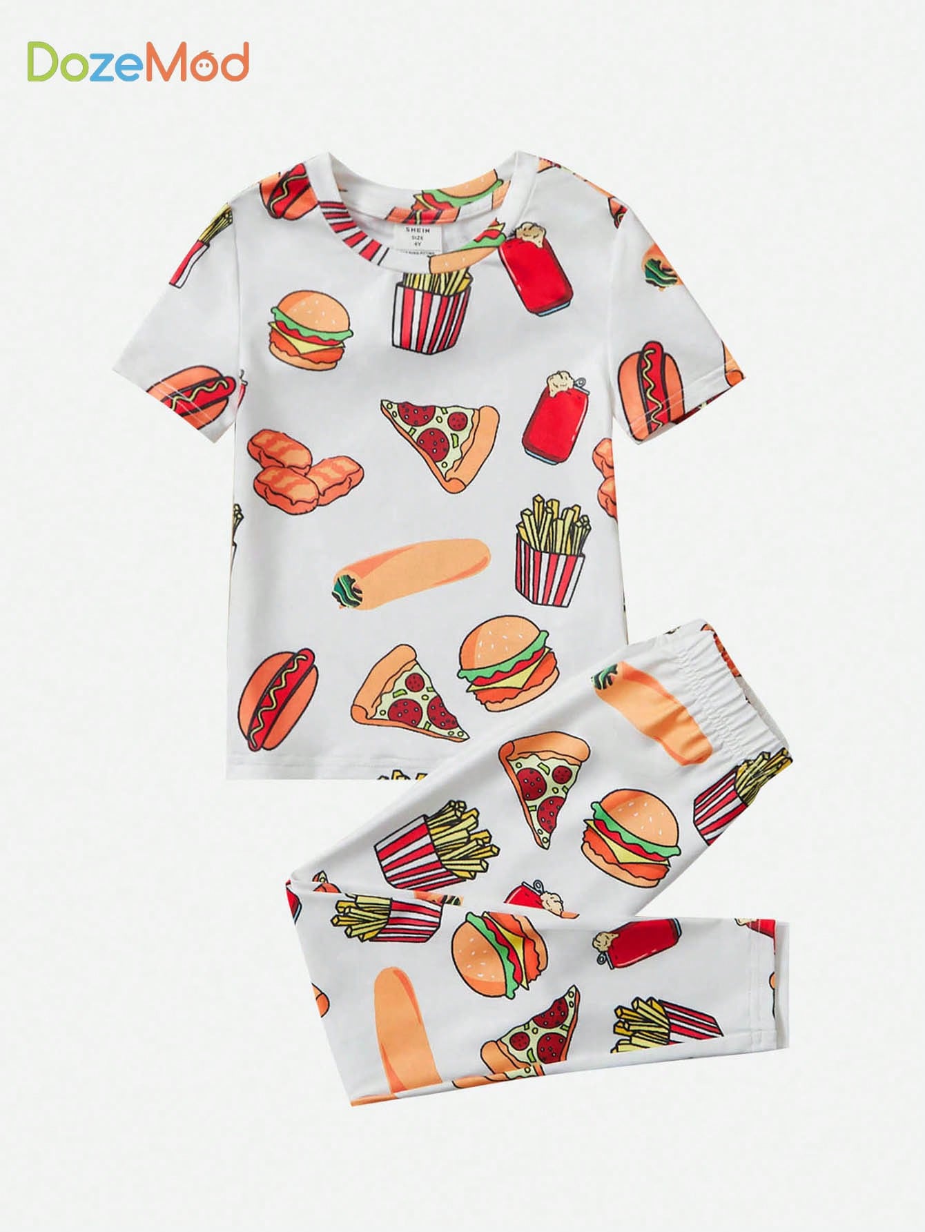 Young Boy 2pcs/Set Comfortable Snug Fit Sleepwear With All-Over Printed Short Sleeve T-Shirt And Pants