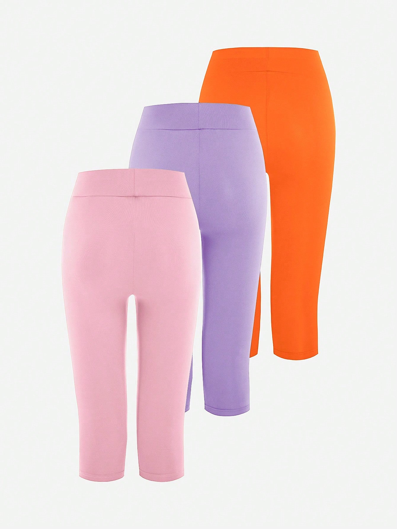 Tween Girl Three-Piece Simple Three-Color Combination Set Of High-Waisted Elastic And Comfortable Capri Leggings