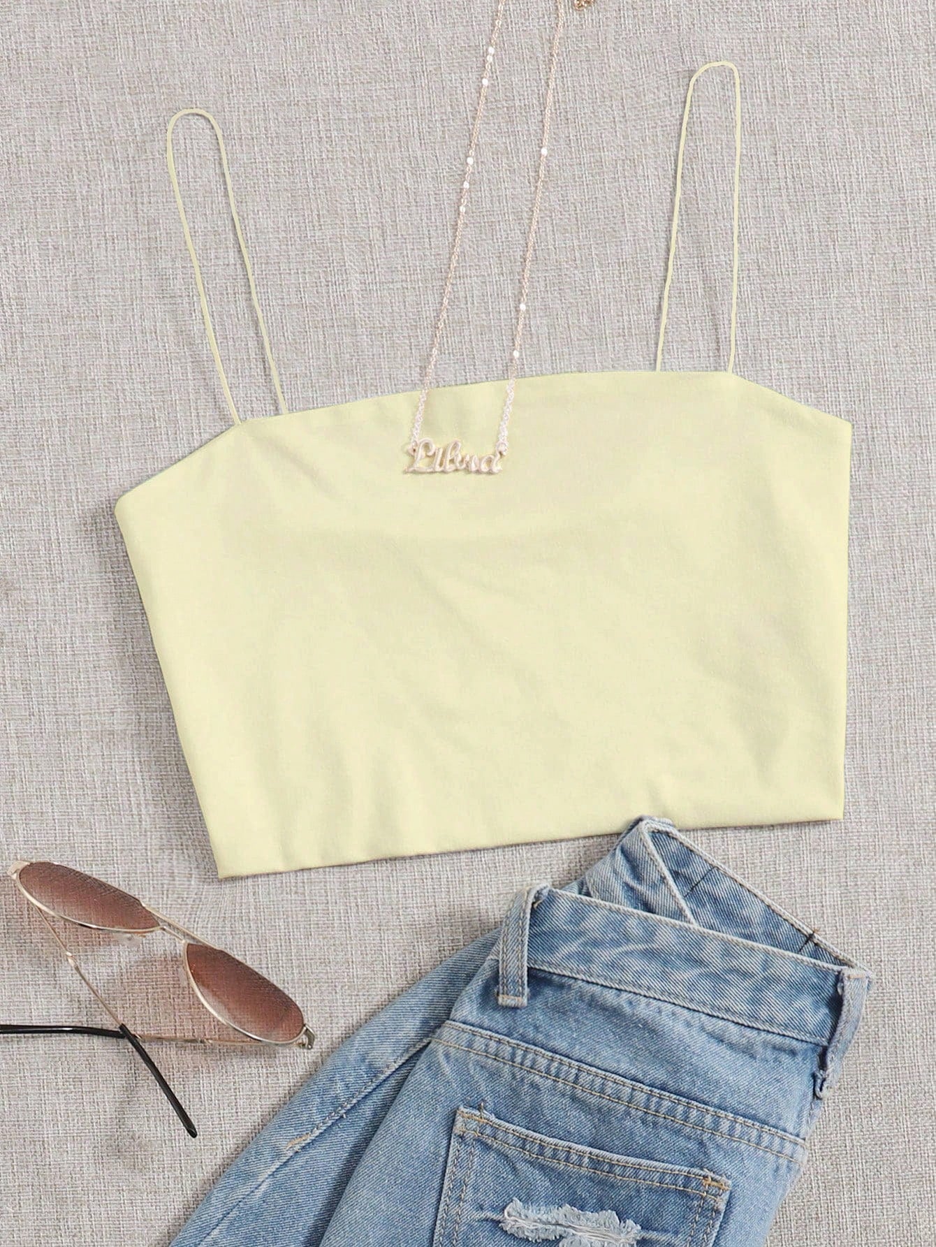 Solid Color Cropped Camisole Tank Top