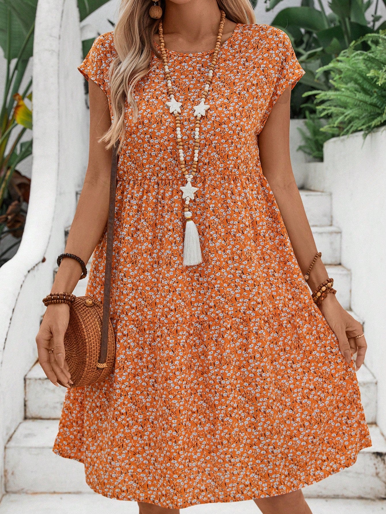 Ditsy Floral Print Smock Dress