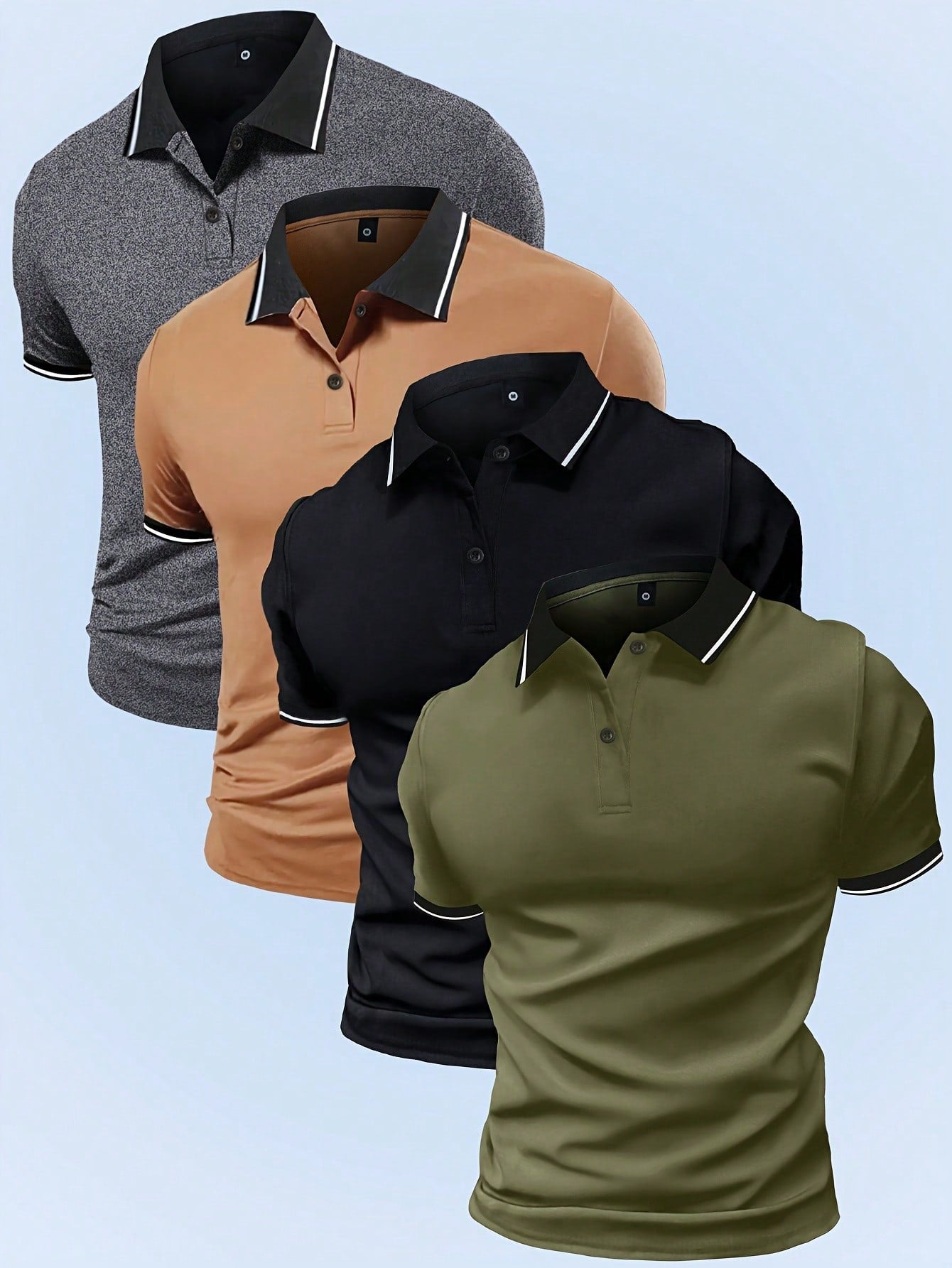 4pcs Colorful Men's Polo Shirts Set, Summer Short Sleeve Collared T-Shirt, Thin Paul Shirt, Solid Color, Versatile, Retro, Simple, Fashionable, Holiday, Outdoor, Casual Tops