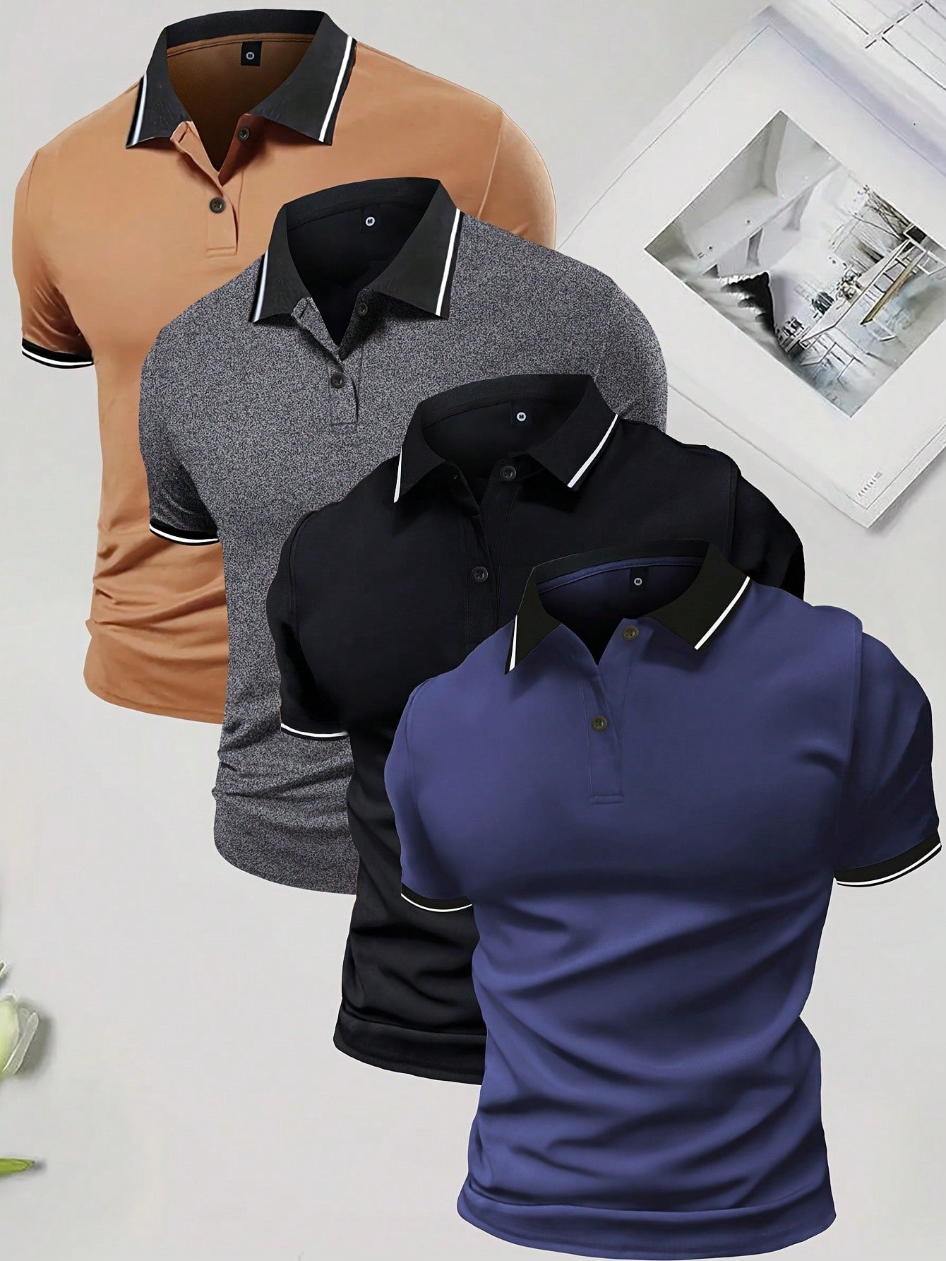 4pcs Colorful Men's Polo Shirts Set, Summer Short Sleeve Collared T-Shirt, Thin Paul Shirt, Solid Color, Versatile, Retro, Simple, Fashionable, Holiday, Outdoor, Casual Tops