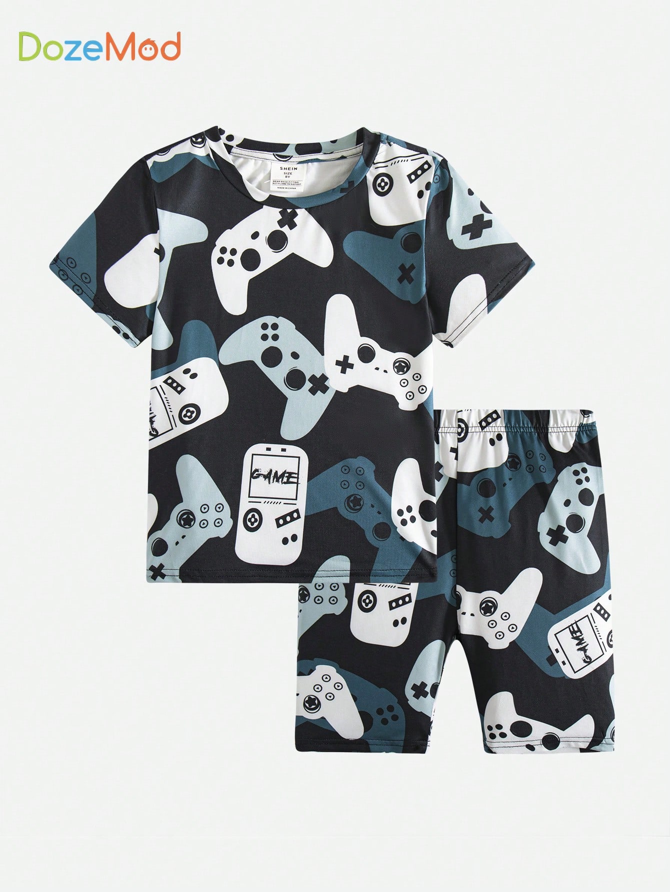 Tween Boy Round Neck Game Controller Print Short Sleeve T-Shirt And Shorts Pajama Set