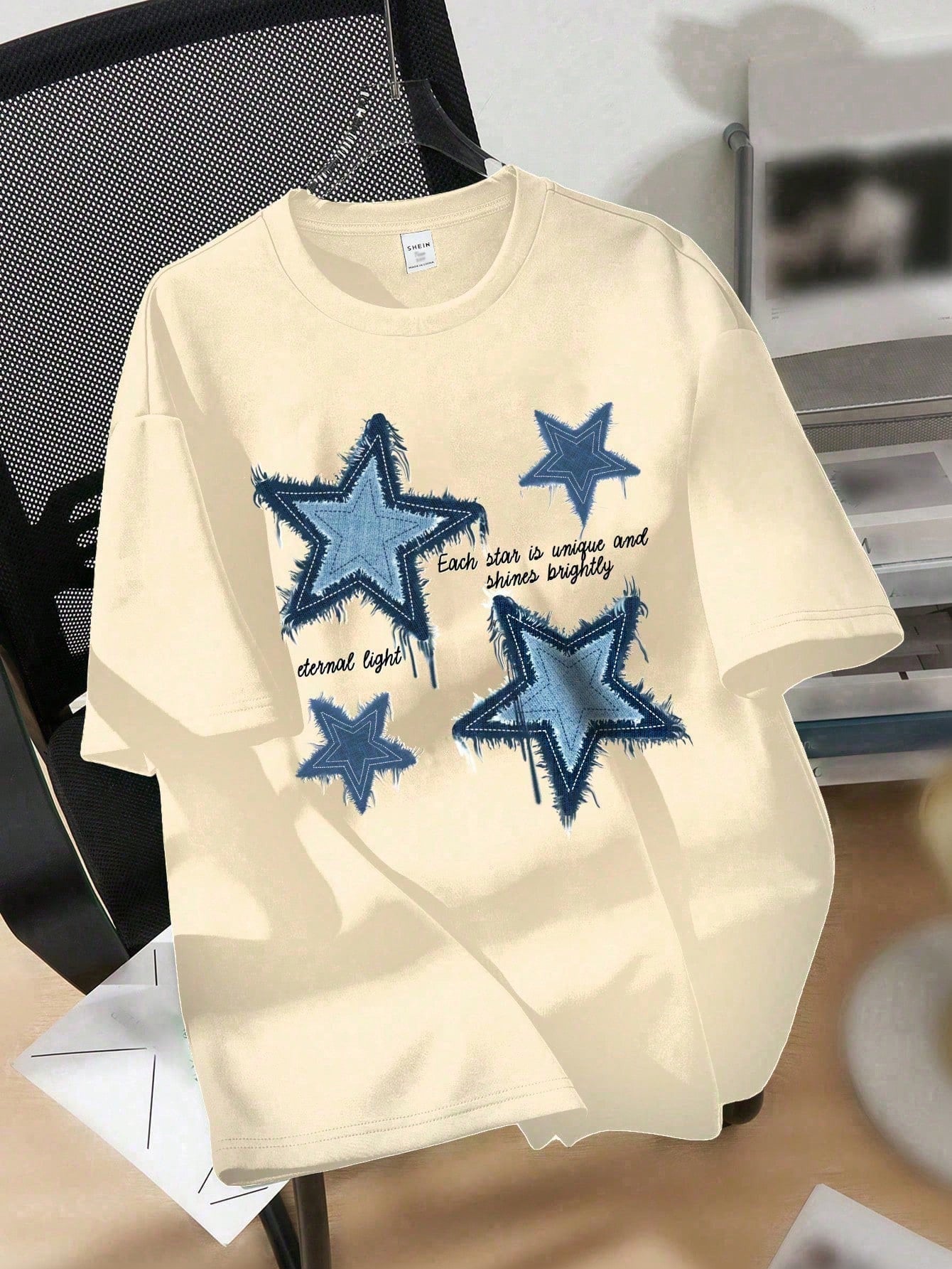 Oversized Women Star Pattern T-Shirt, Casual And Simple Round Neck Short Sleeve Super Loose Tee Each Star Is Unique And Shines Brightly Eternal Light