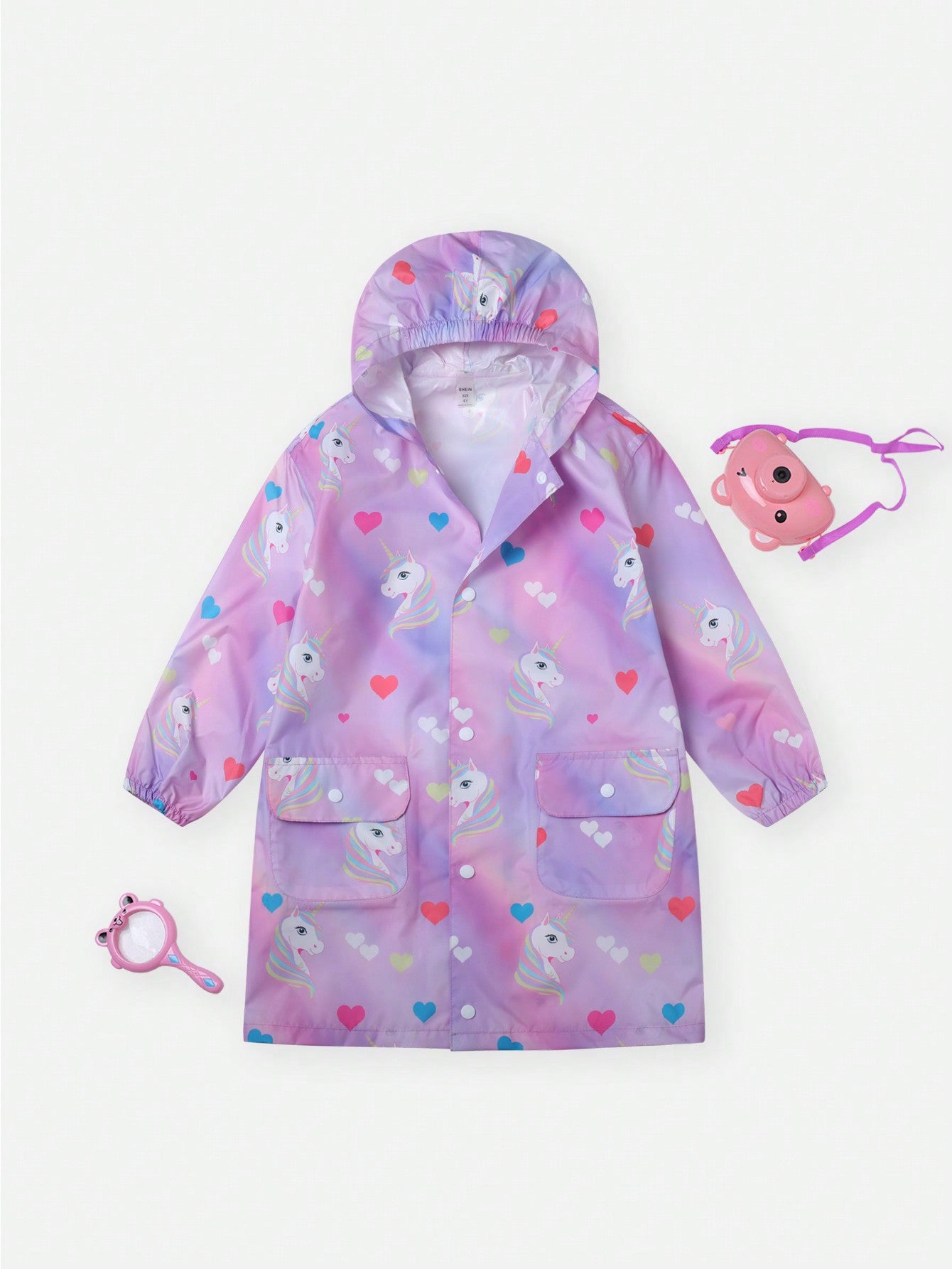 Girls' Cute Unicorn Printed Purple Raincoat For Toddlers