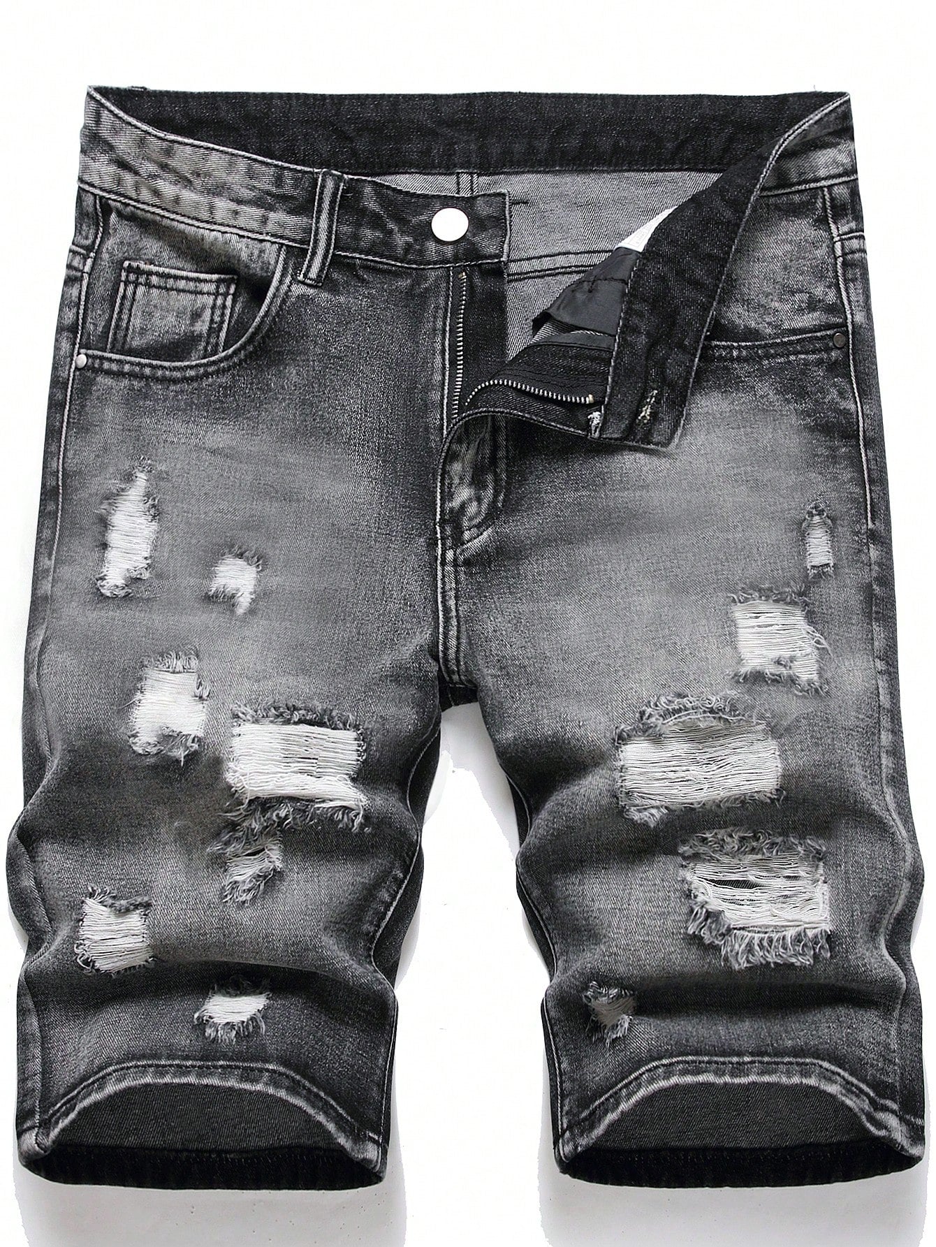 Tween Boy Straight-Leg Black Denim Shorts With Distressed Detailing