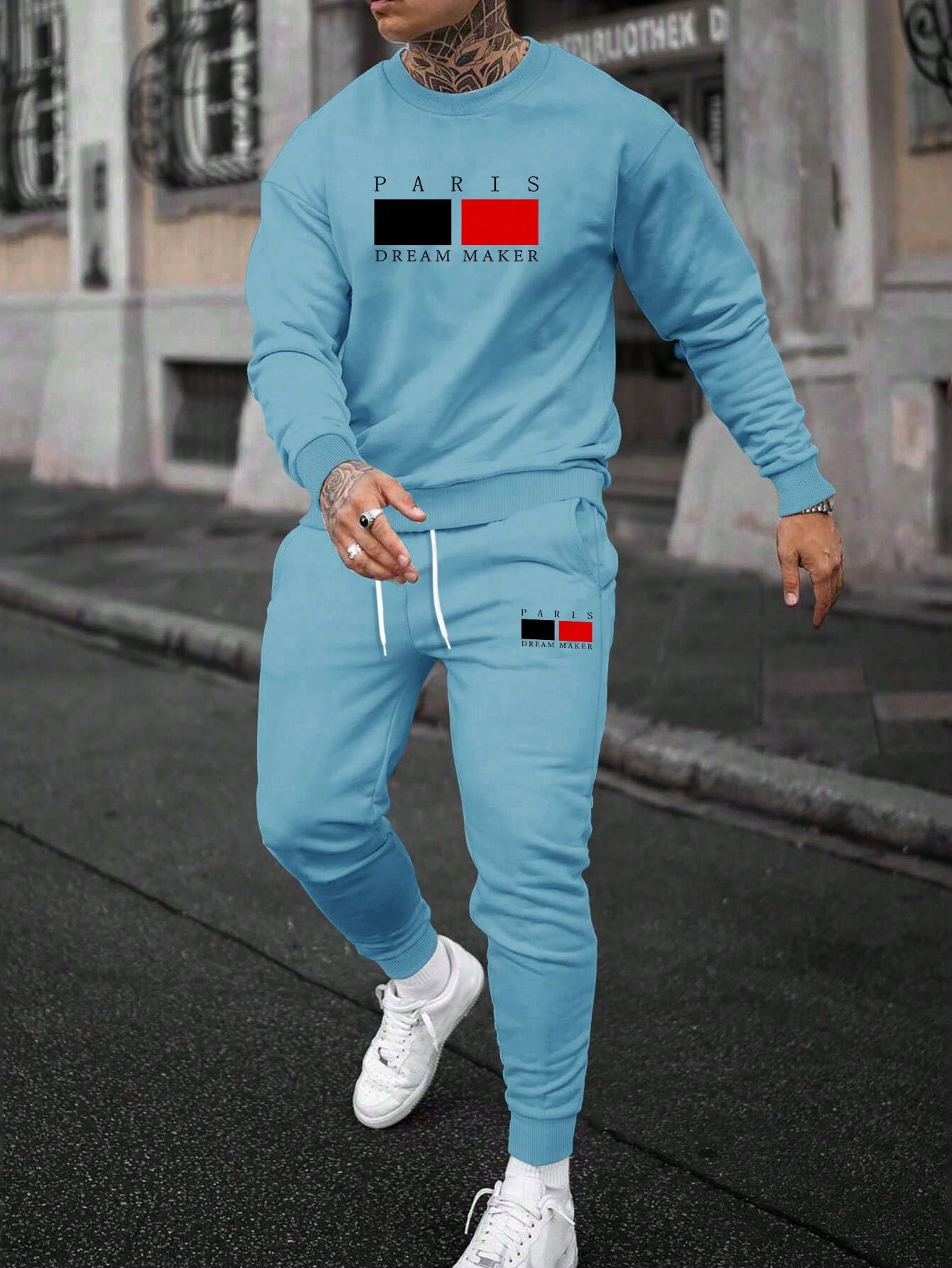 Men Letter Graphic Sweatshirt & Drawstring Waist Sweatpants