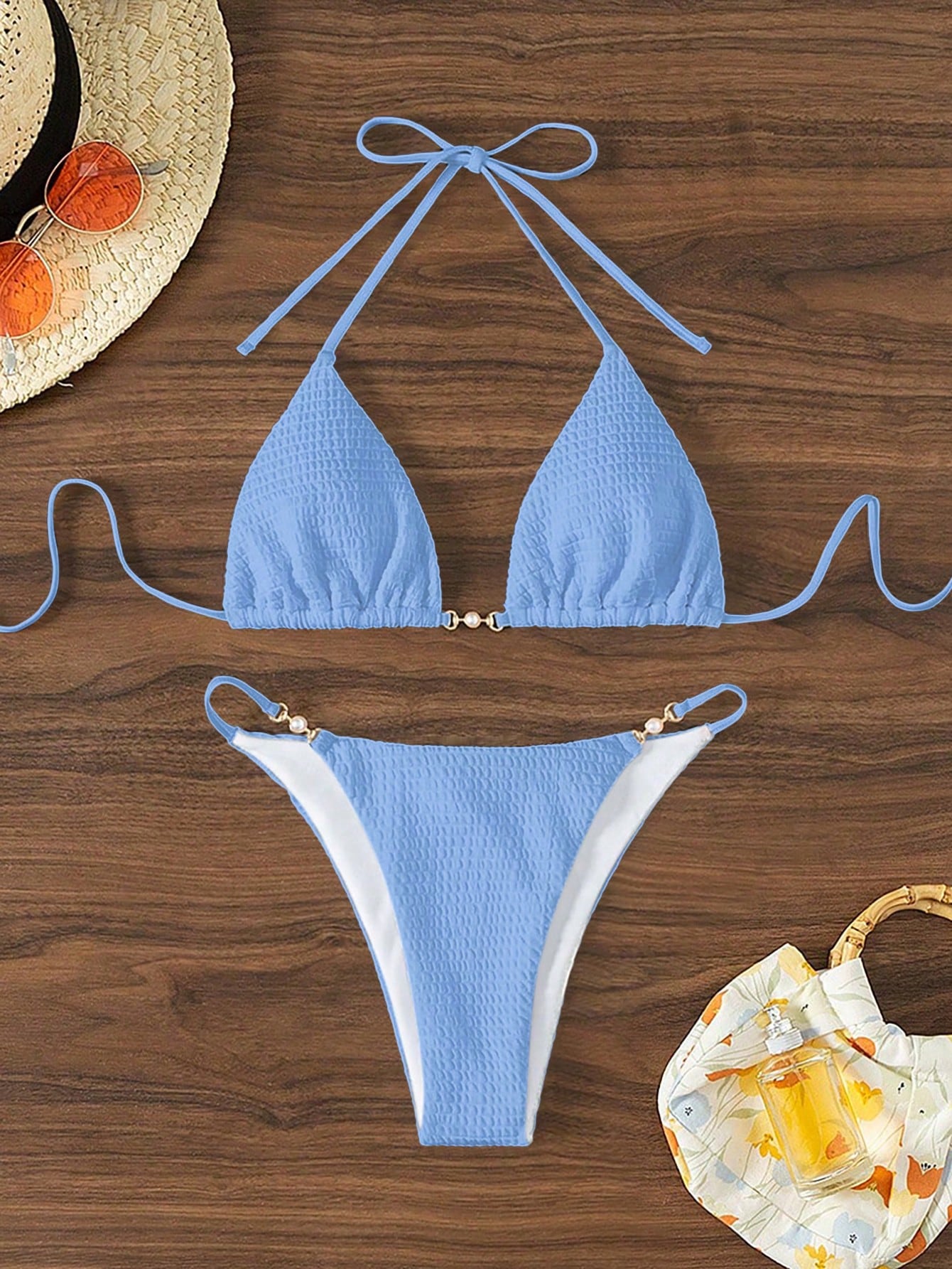 Swim Halter Textured Bikini Set, Summer Beach