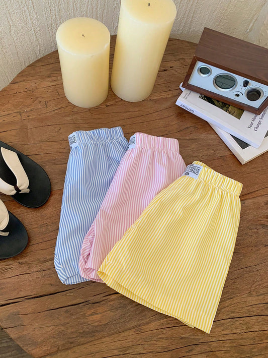 Young Girl Simple And Versatile Striped Shorts For Summer Vacation