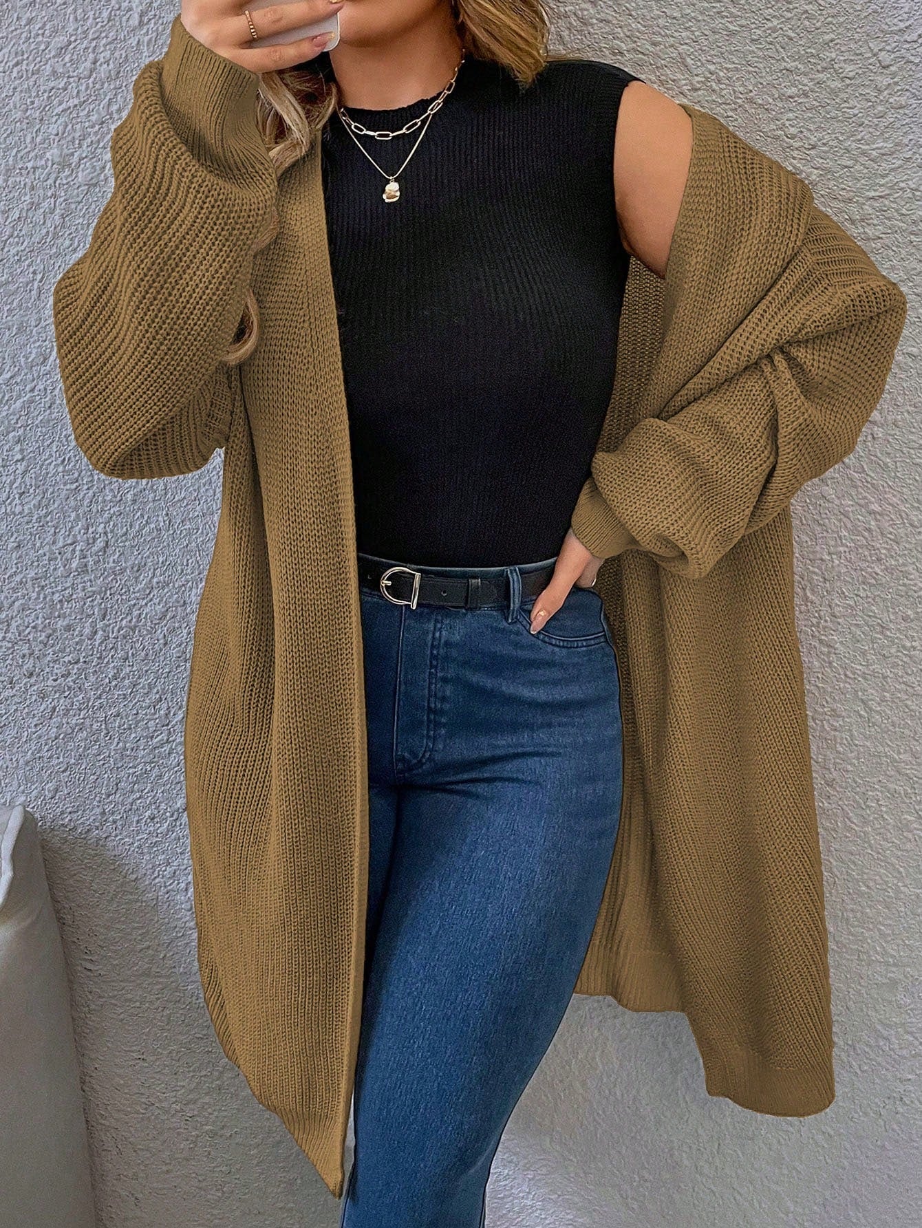 Frenchy Plus Drop Shoulder Open Front Cardigan