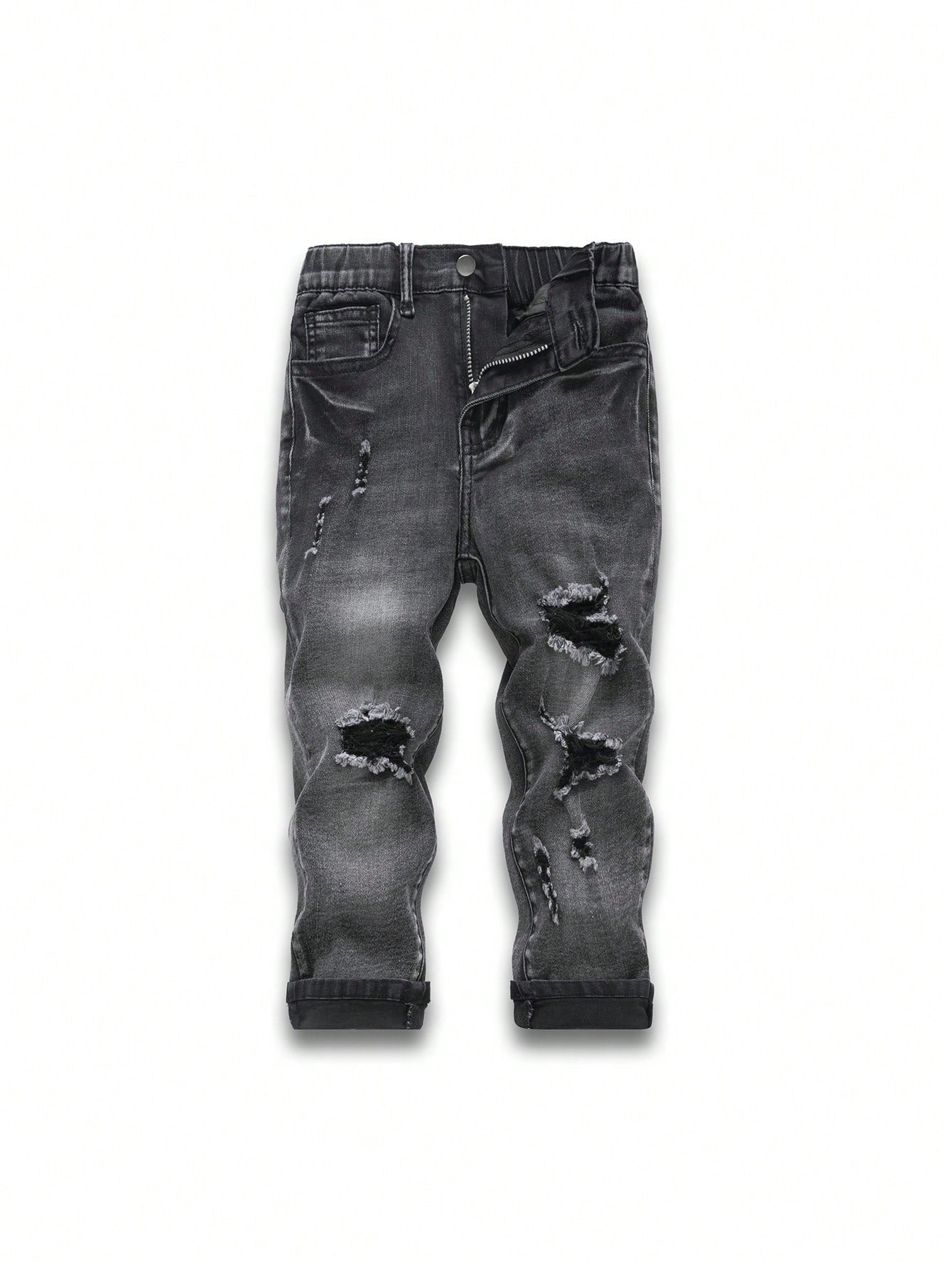 Young Boy New Casual Fashion Retro Vintage Distressed Washed Jeans With Holes