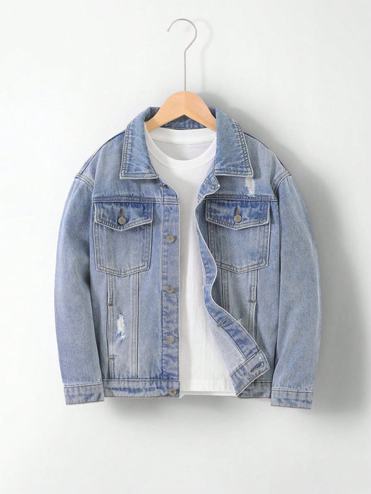 Tween Boy Fashionable Loose Fit Casual Denim Jacket And Coat, Versatile