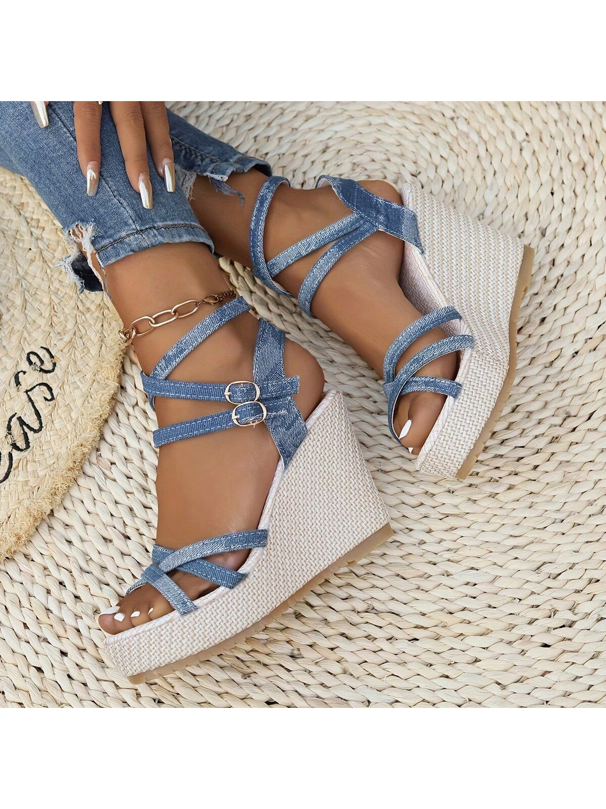 2024 New Thick Heel Wedge Sandals For Women, Fashionable Daily Versatile Waterproof Shoes With Ankle Strap