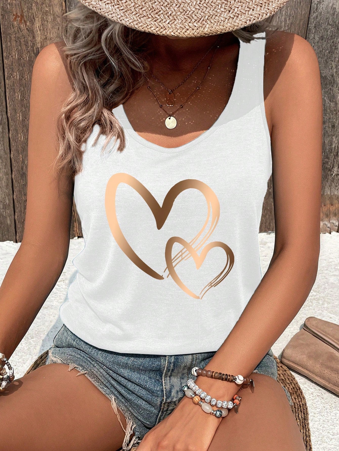 Valentine Heart Pattern V-Neck Summer Casual Tank Top