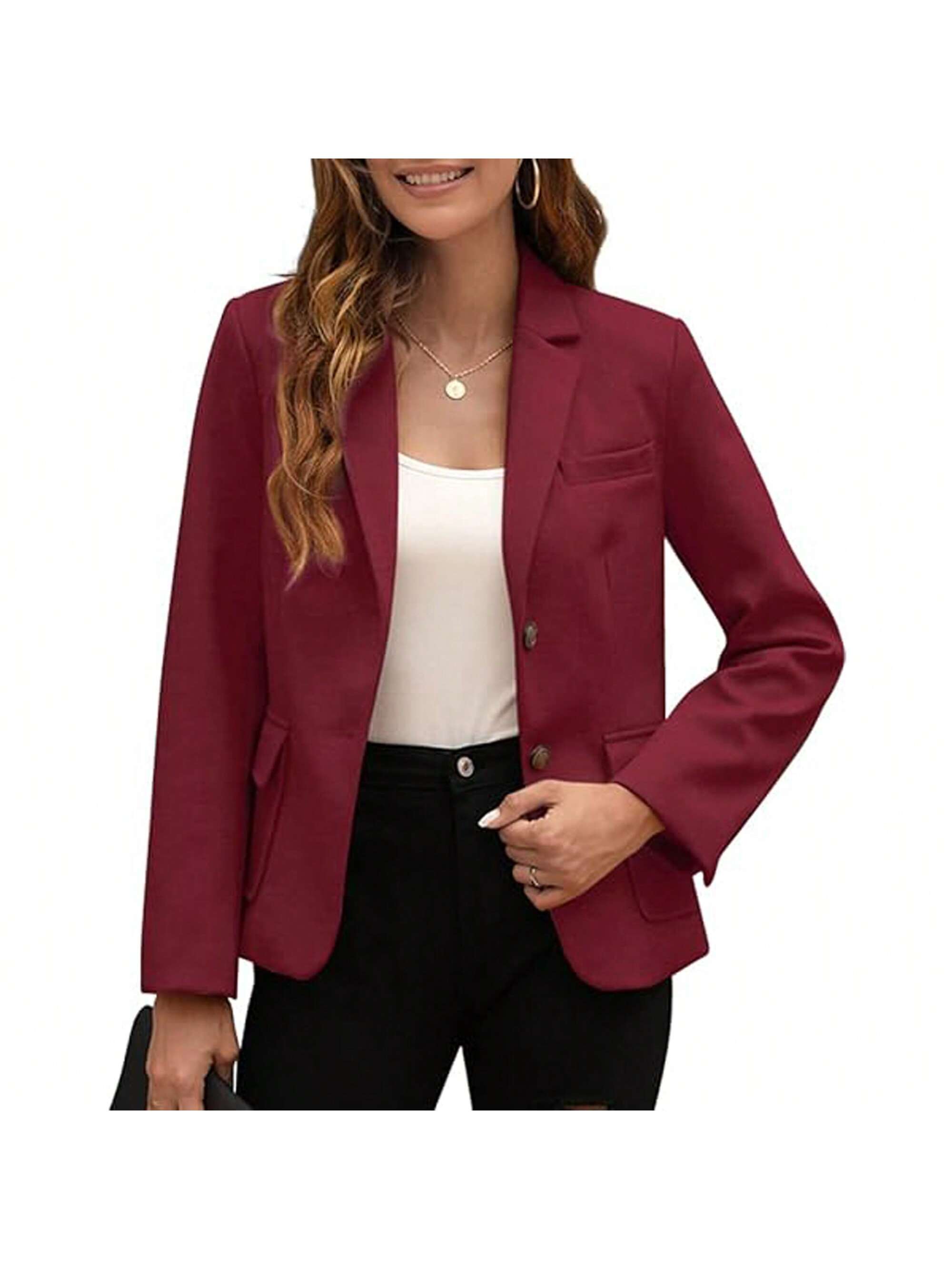 PiePieBuy Women's Casual Blazers Long Sleeve Lapel Open Front Work Office Bussiness Wool Blazer Jackets