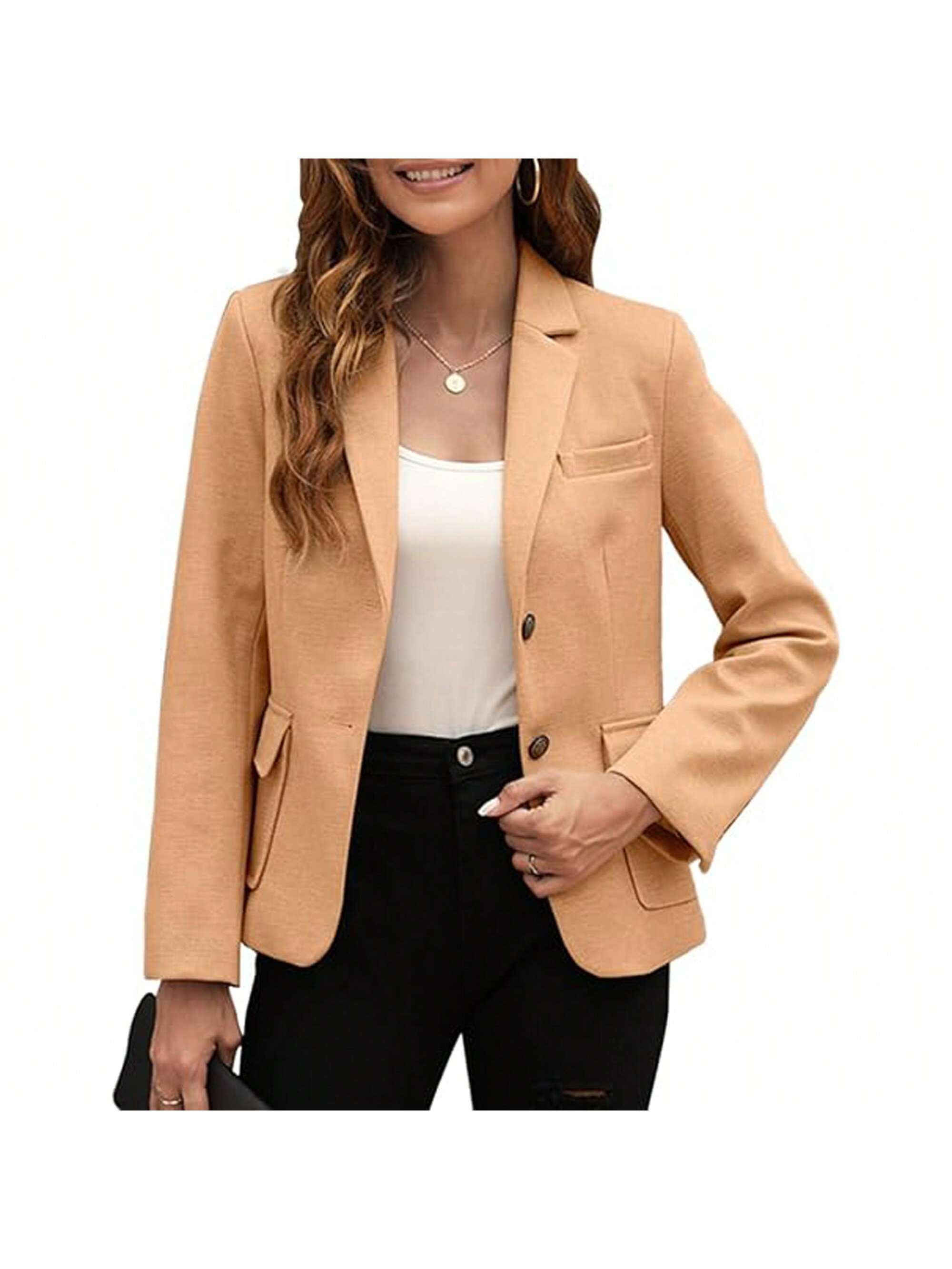 PiePieBuy Women's Casual Blazers Long Sleeve Lapel Open Front Work Office Bussiness Wool Blazer Jackets