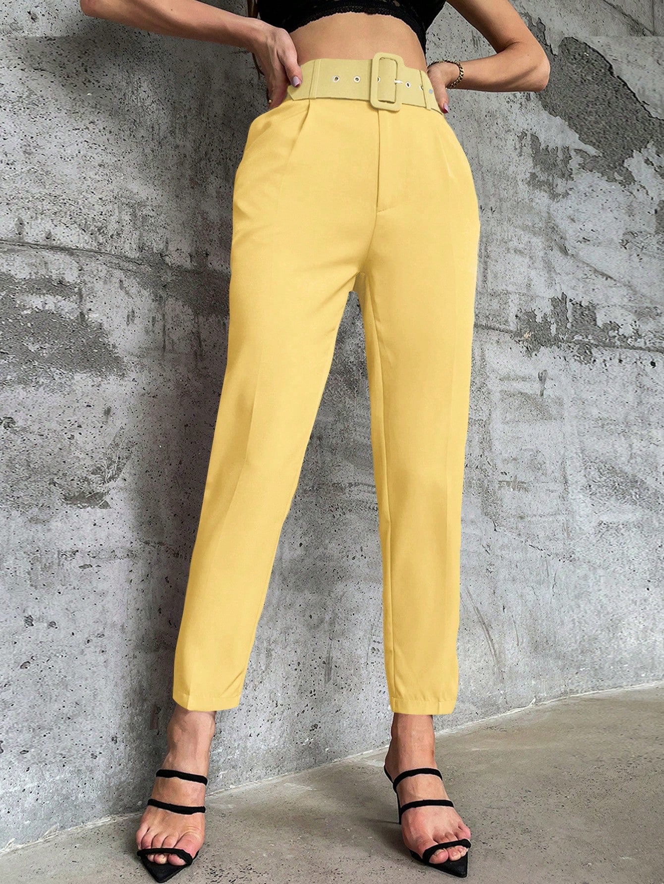 Solid Belted Tapered Pants