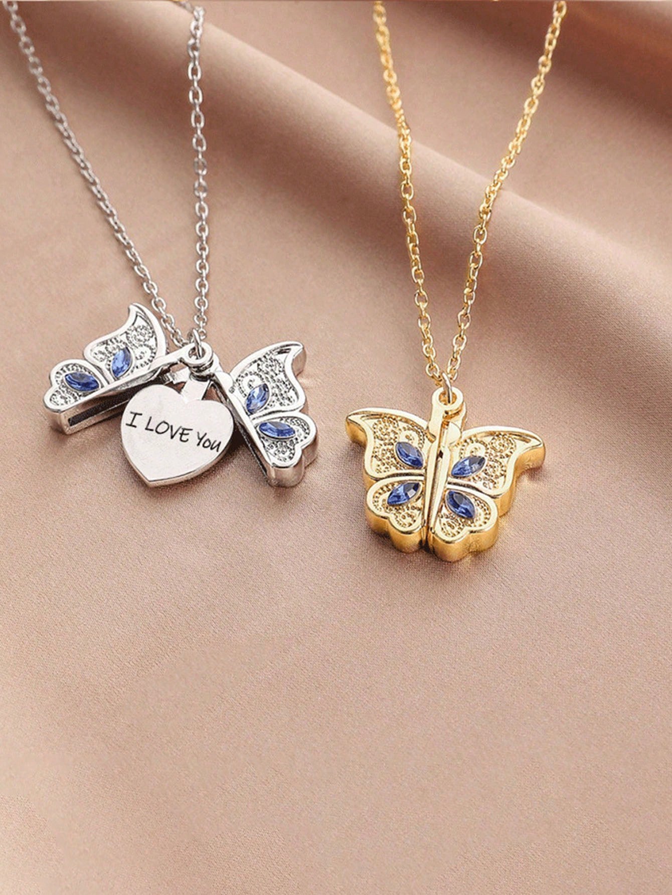 ILoveYou Engraved Diamond Inlaid Butterfly Necklace, Fashionable And Elegant Necklace With A Butterfly Pendant That Can Be Opened, Great Gift