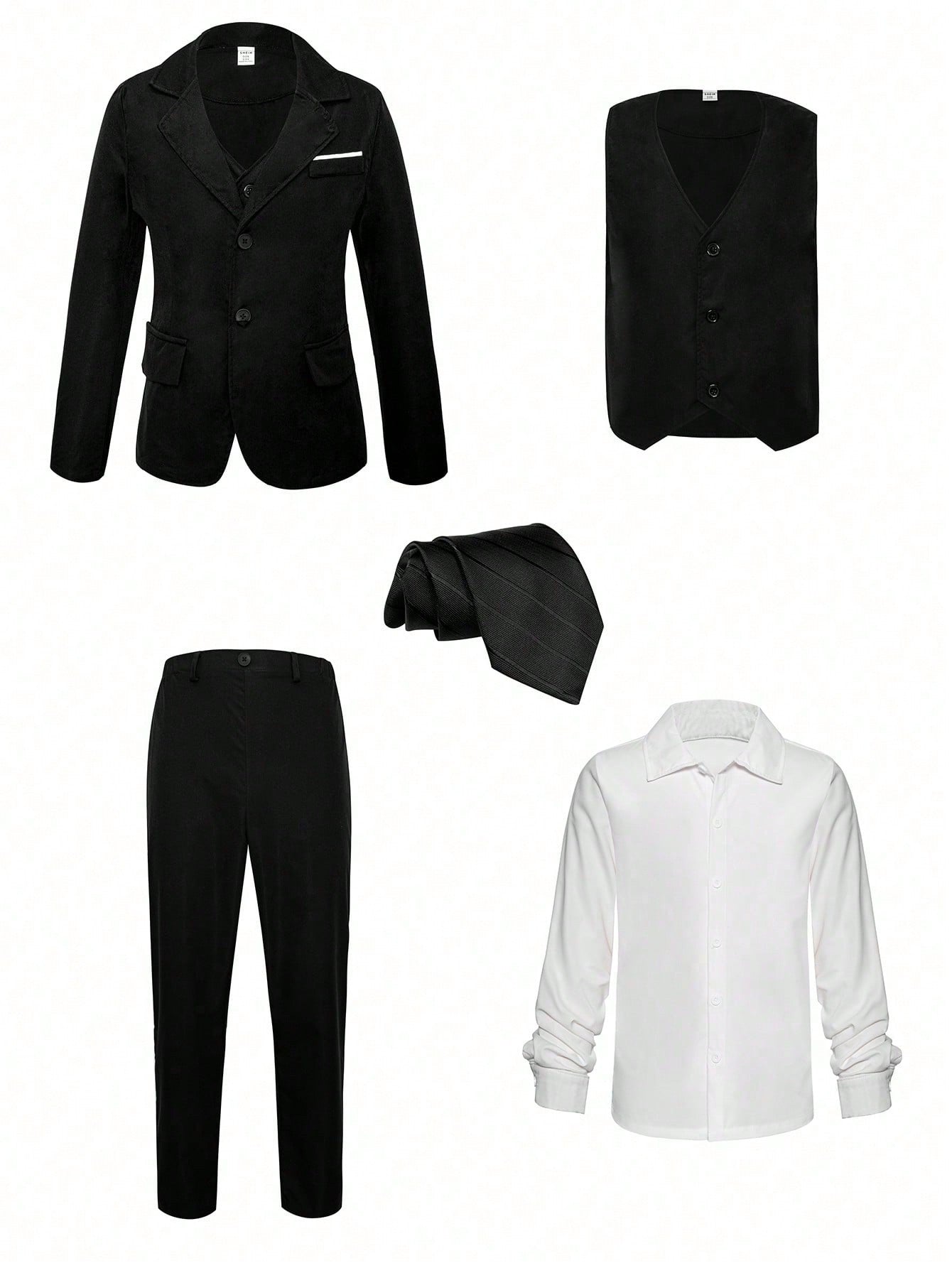 Teen Boy Gentleman Formal Wear 4pcs/Set, Including Long Sleeve White Shirt, Collar Blazer, Collar Vest, Black Pants. Perfect For Birthday Party, Evening Party, Performance And Wedding