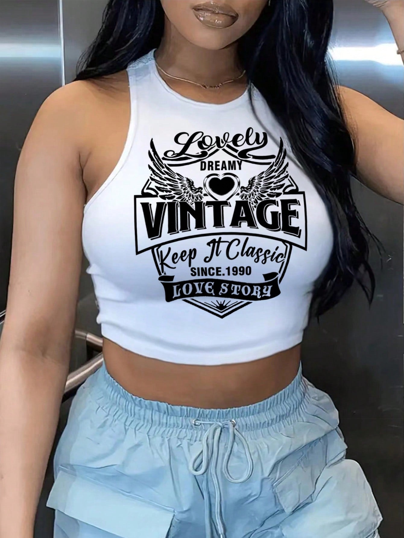 Sleeveless Women's Round Neck Crop Top With Hand & Letter Prints, Slim Fit, Suitable For Summer The Gangsta POWER & MONEY