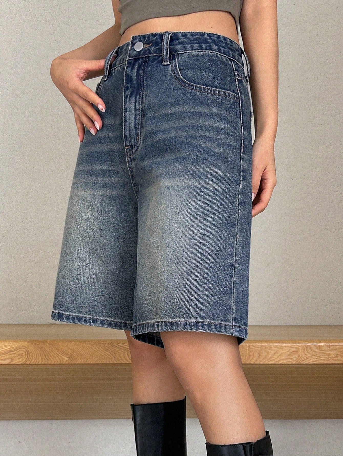 Women's Blue Washed Denim Shorts