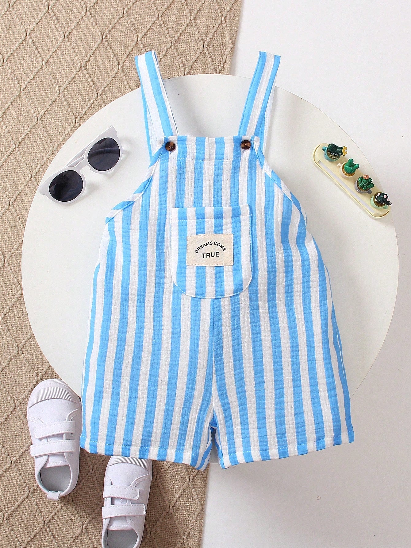 1pc Young Boy Casual And Comfortable Striped Overalls, Breathable For Daily School, Playtime, Travel, Vacation And Outdoor Activities, Suitable For Summer