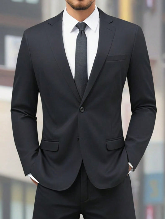 Men's Plus Size Business Style Solid Color Suit Set