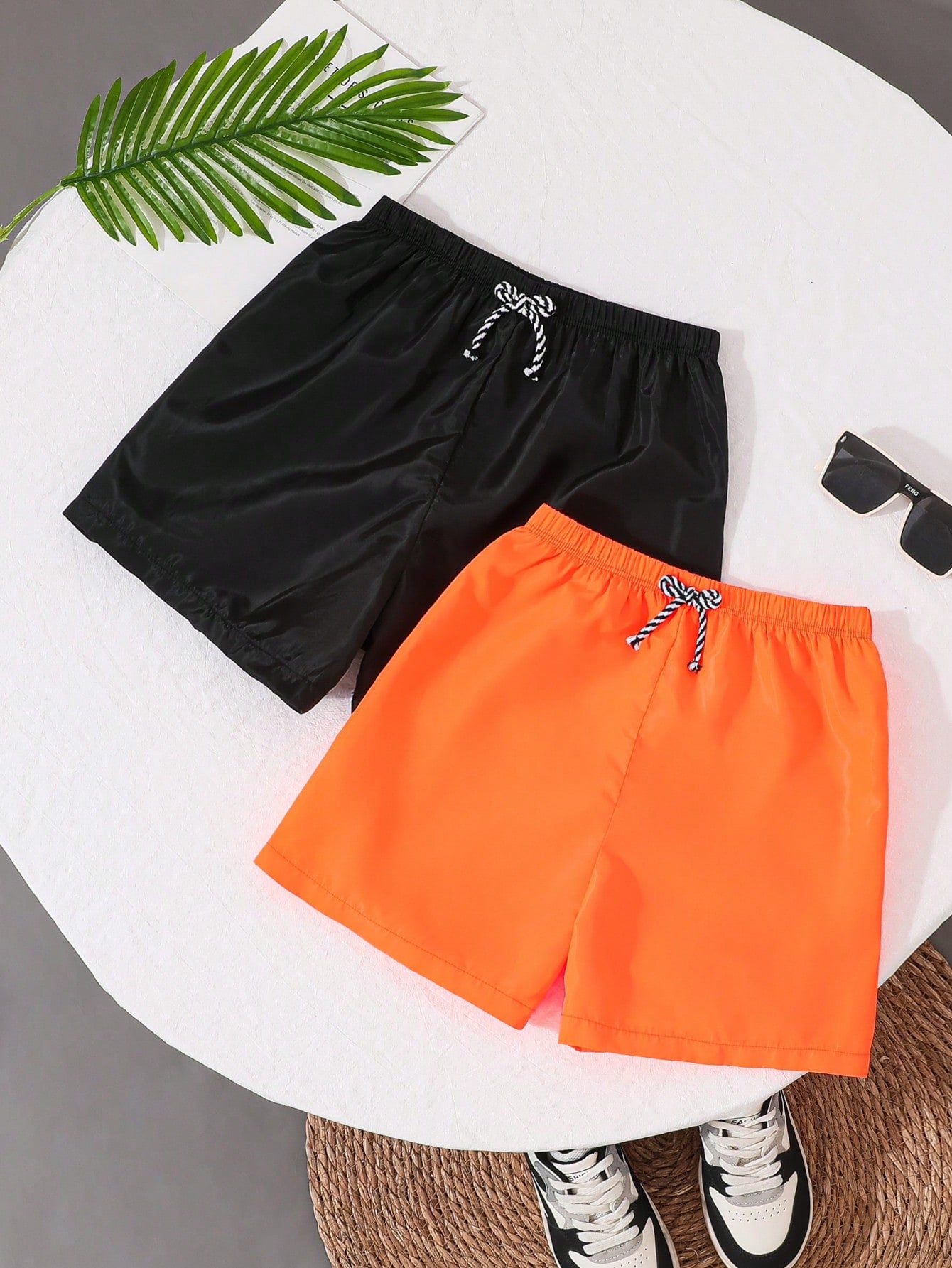 Teen Boy Casual Solid Woven Beach Shorts, Multipack With 2pcs/Set In 2 Colors