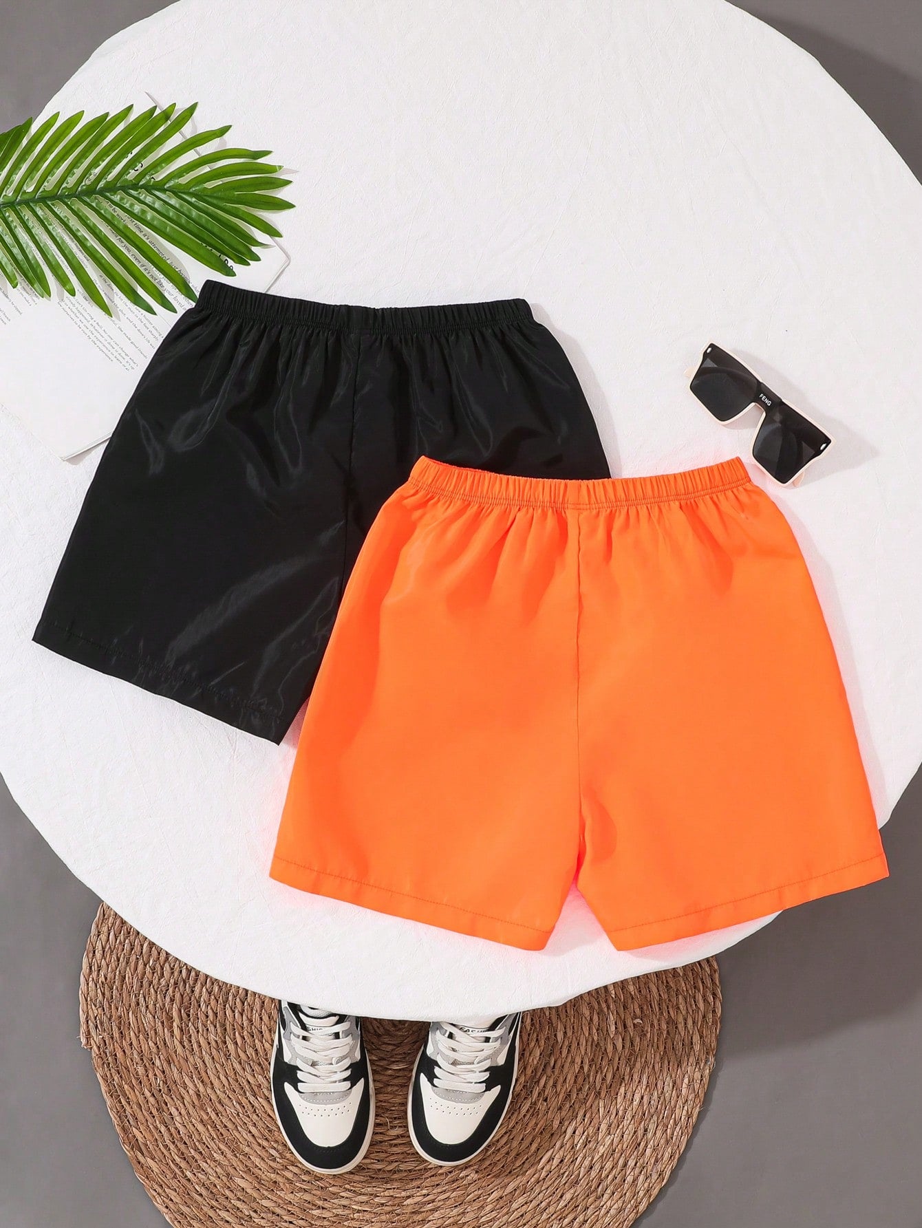 Teen Boy Casual Solid Woven Beach Shorts, Multipack With 2pcs/Set In 2 Colors