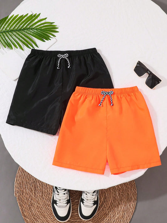 Teen Boy Casual Casual Solid Woven Beach Shorts, Multipack With 2pcs/Set In 2 Colors