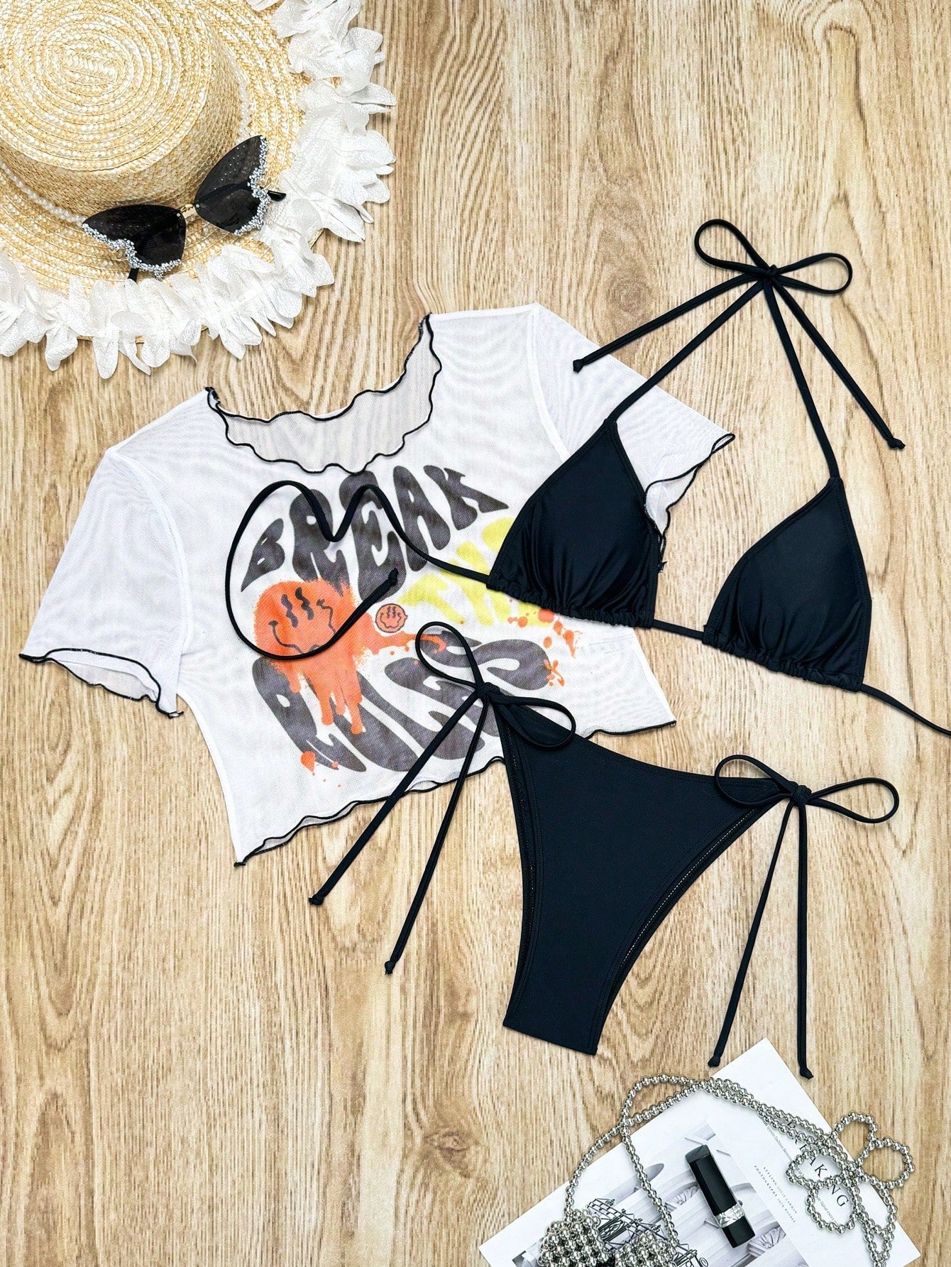 Swim Split Bikini Set, Customized Print Design With Copyright Purchased, Summer Beach