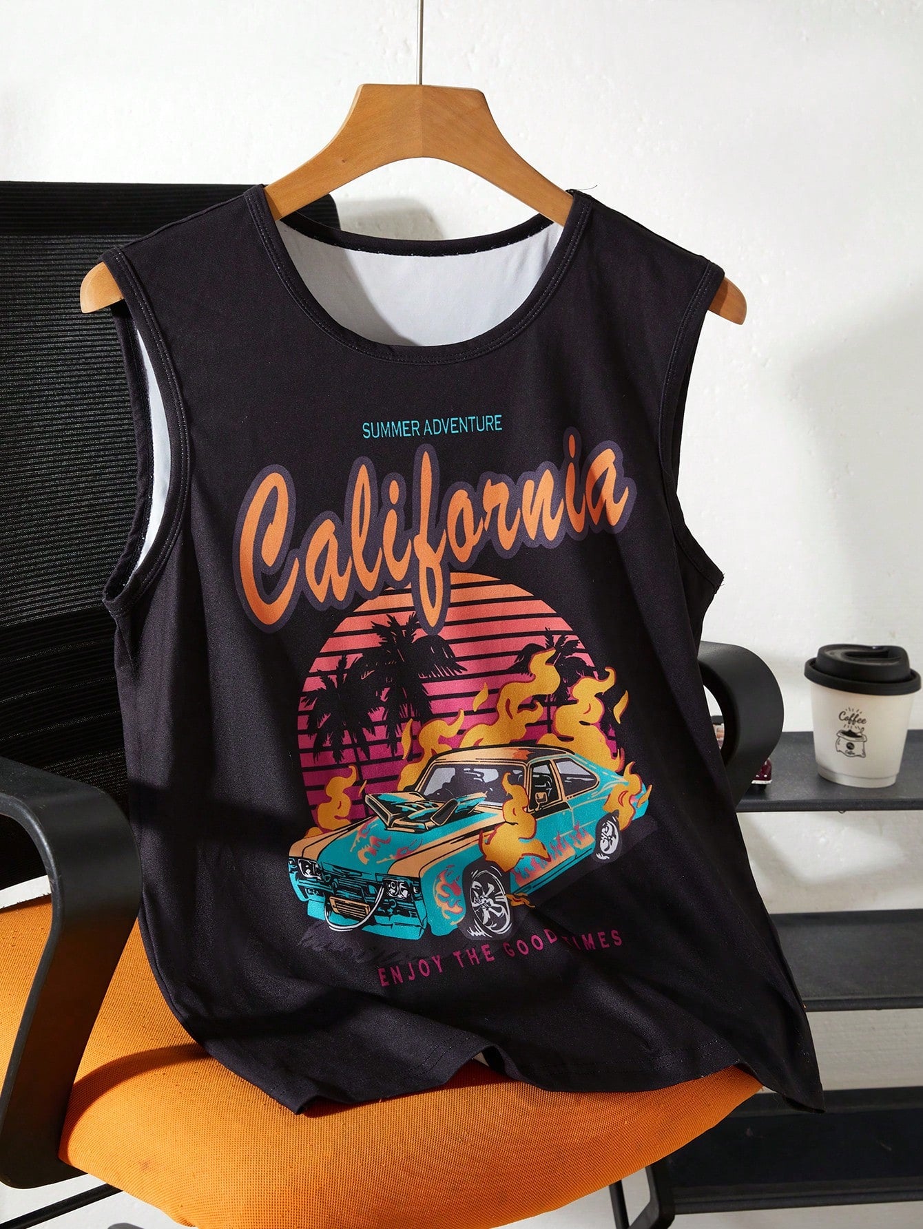 Teen Boy Fashionable Retro Car Printed Casual Casual Tank Top