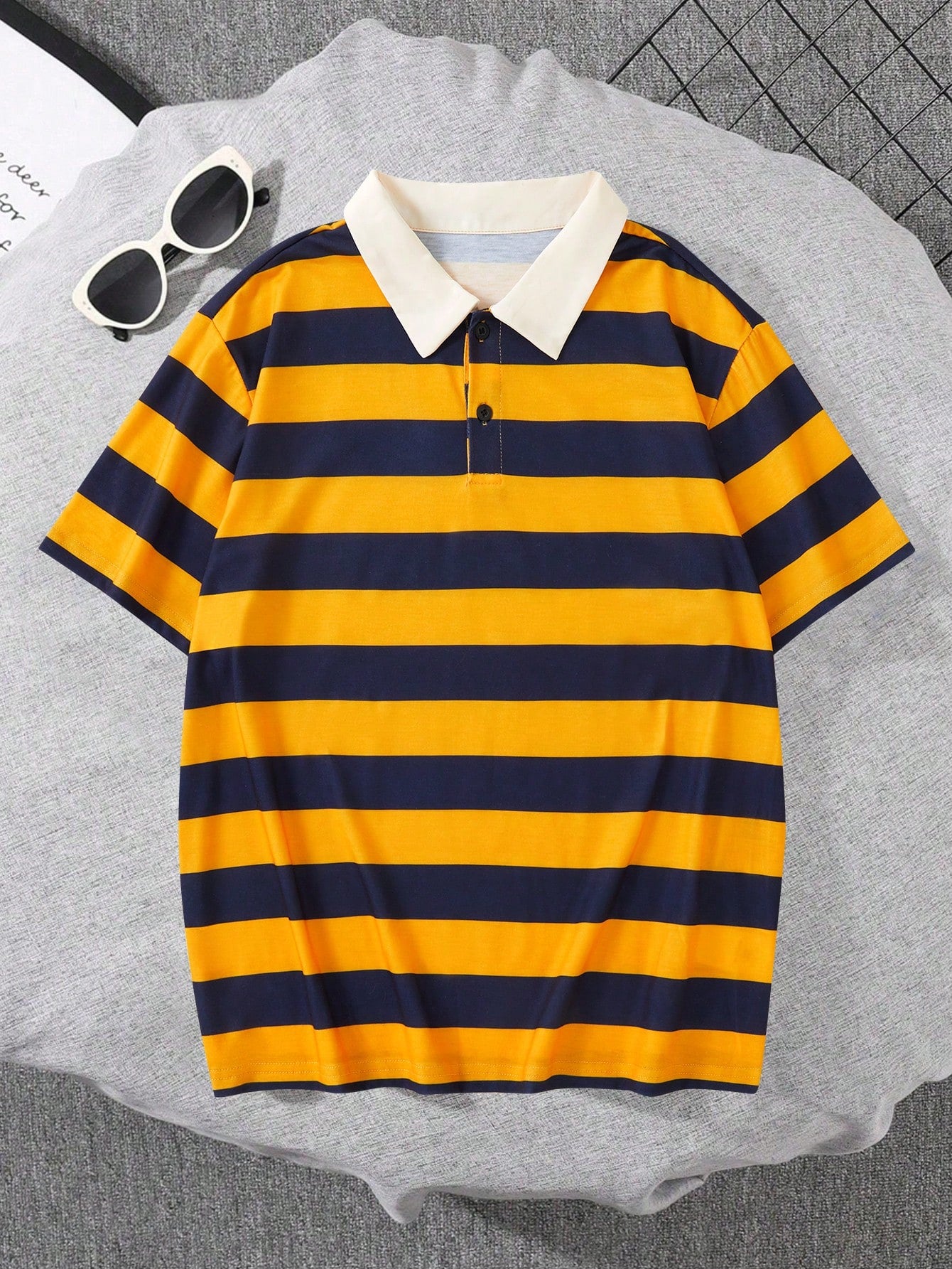 Teen Boy Fashionable Summer Colorblock Striped Turn-Down Collar Short Sleeve Polo Shirt