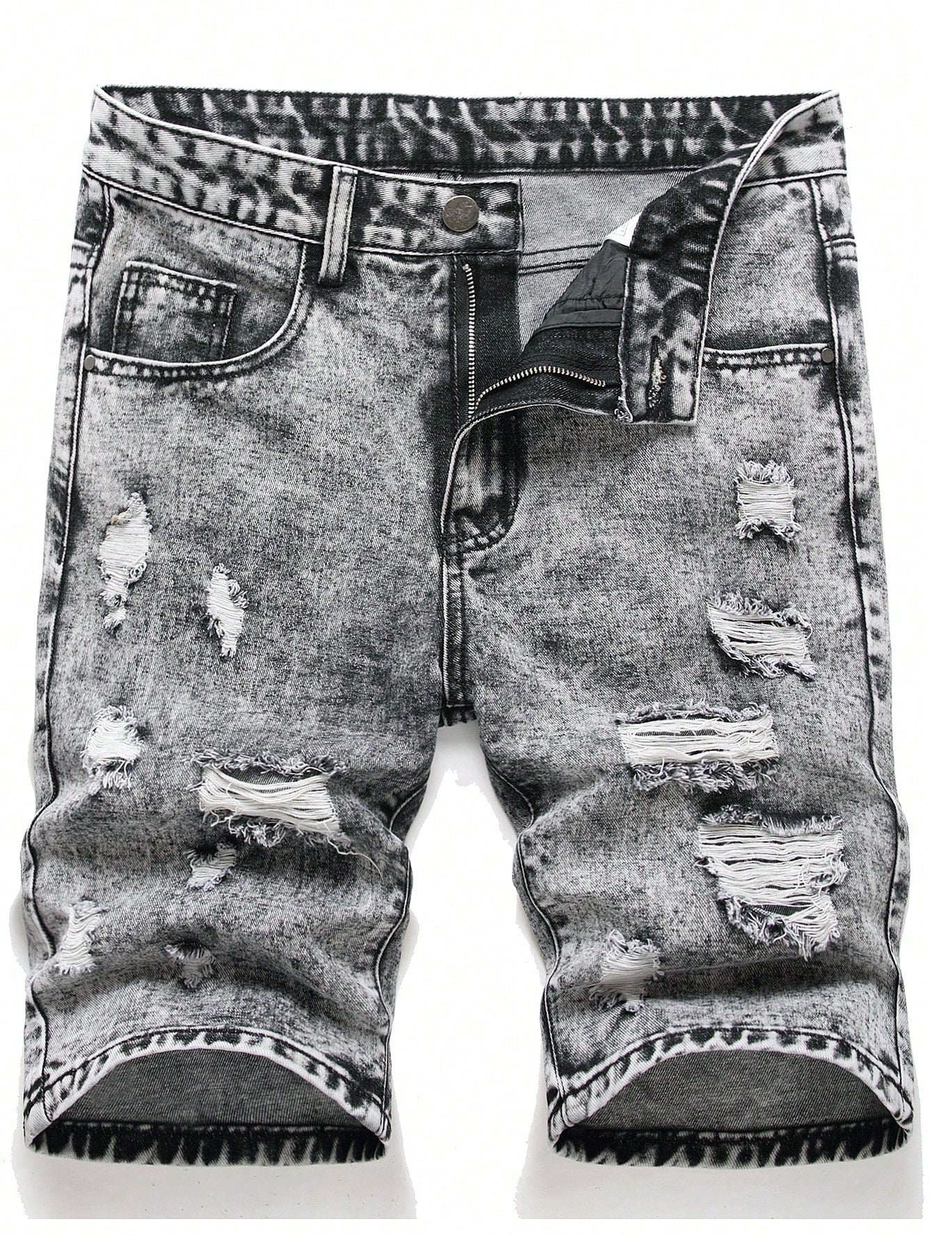 Men Cotton Ripped Frayed Denim Shorts