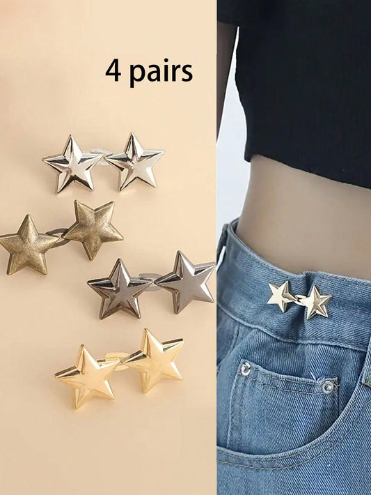 4 Pairs Waist Buckle, Star Shaped Waist Buckle Decorative Buttons, No Sewing, Removable Button For Waist Adjustment