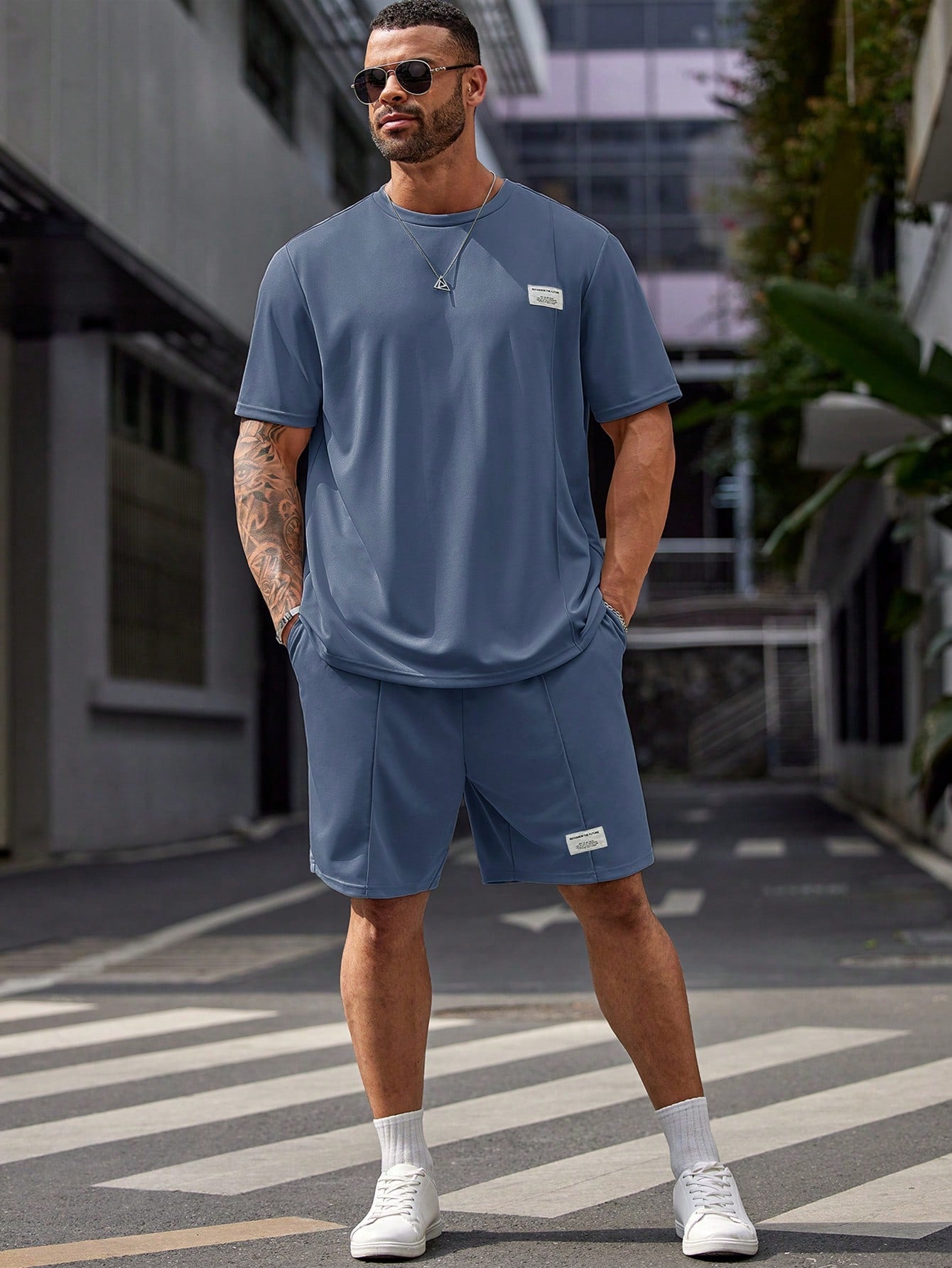 Men's Plus Size Summer Casual Fit Short Sleeve Round Neck Alphabet Logo Tee And Drawstring Waist Shorts Set