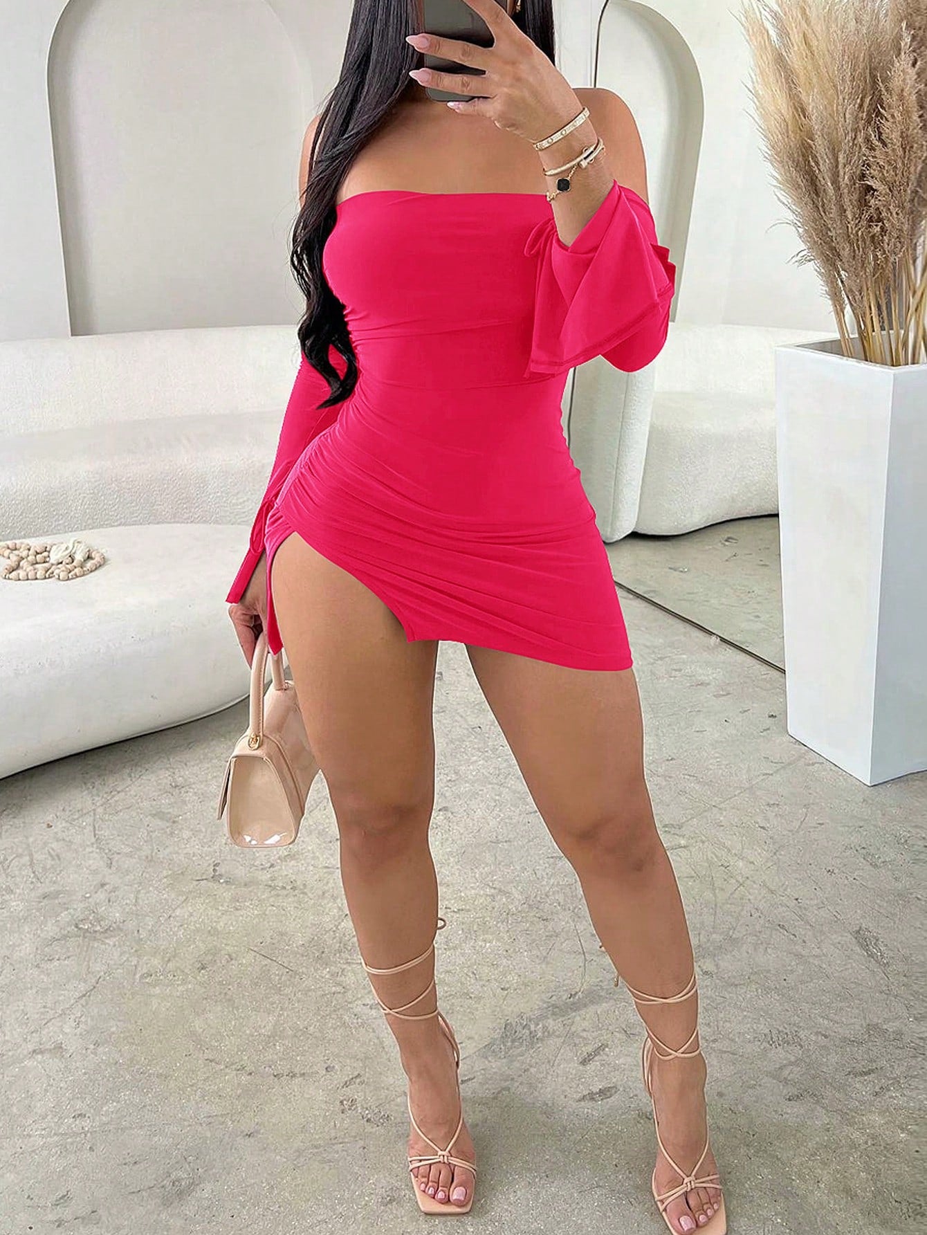 Women's Elegant One Shoulder Slit Mini Dress For Night Party Or Romantic Evening