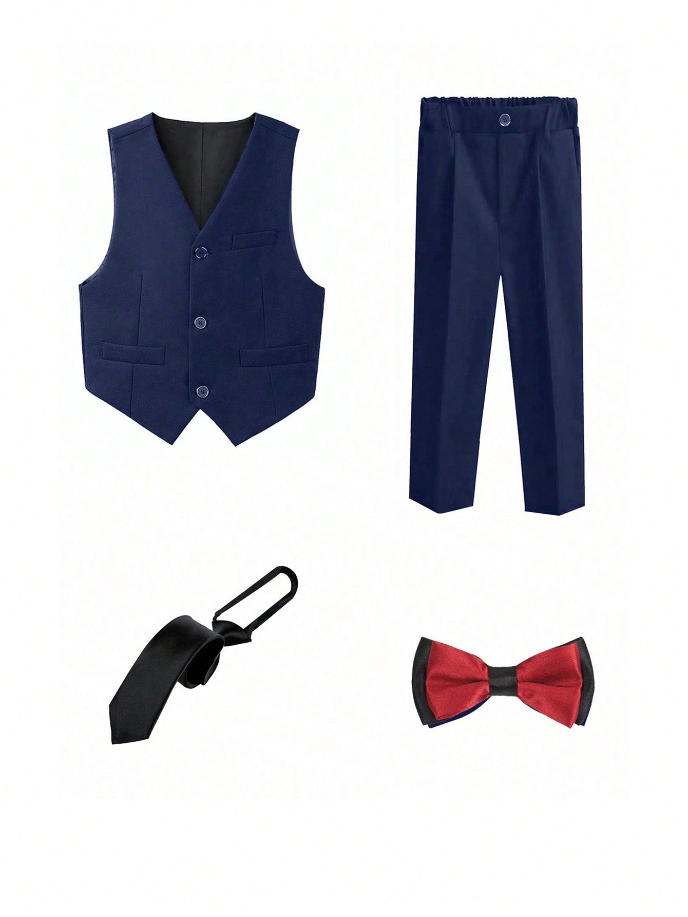 Boys Suits Slim Fit 4 Piece Formal Dresswear Suit For Kids Tuxedo Wedding Set Toddler Boy Vest, Pants, Tie And Bow Tie