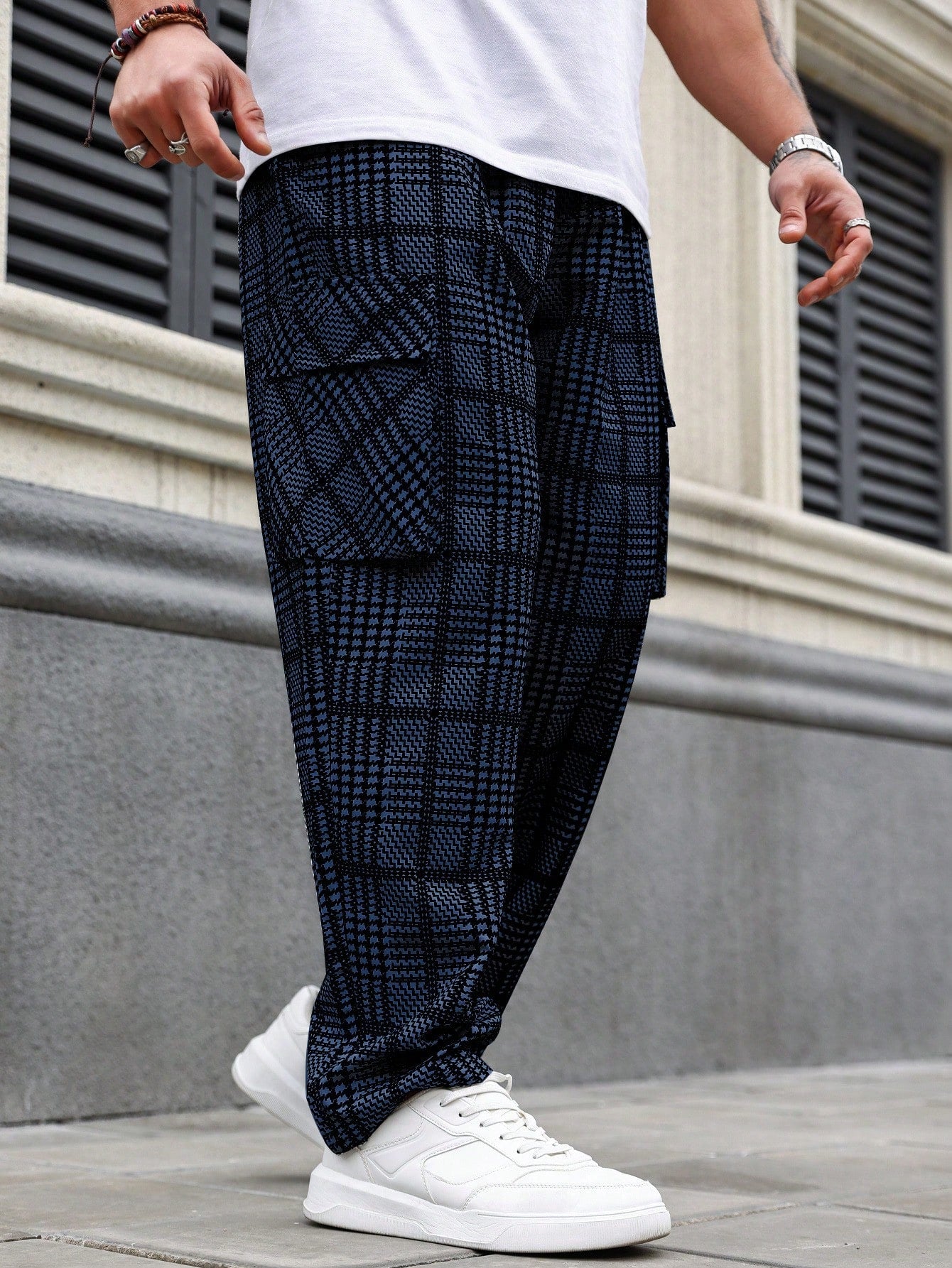 Men's Plus Size Plaid Cargo Pants Straight Leg Long Drawstring Graphic Going Out