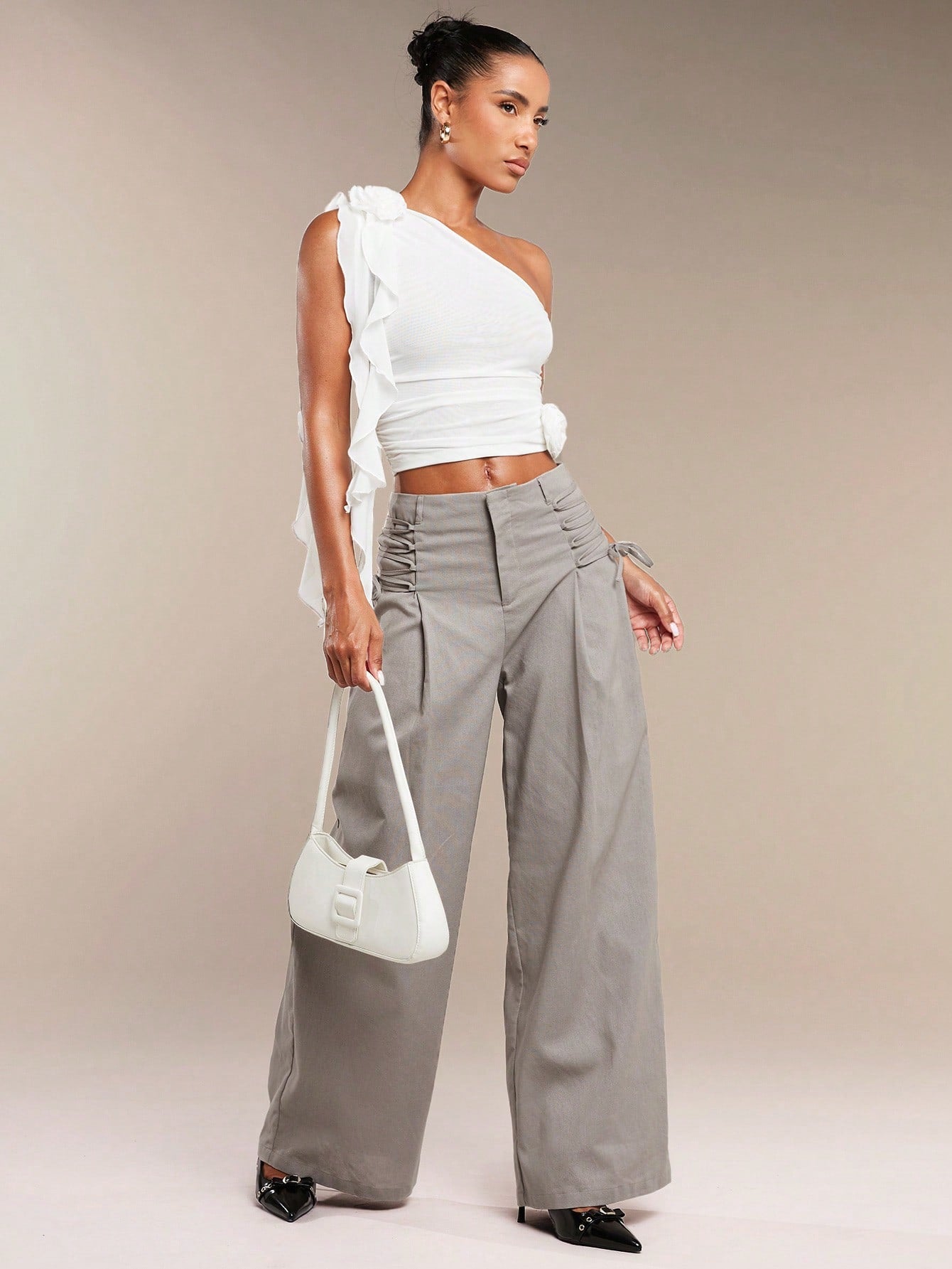 Autumn Clothing High Street Casual Outing Complex Cross Waist High Waist Wide Leg Trousers Linen Pants