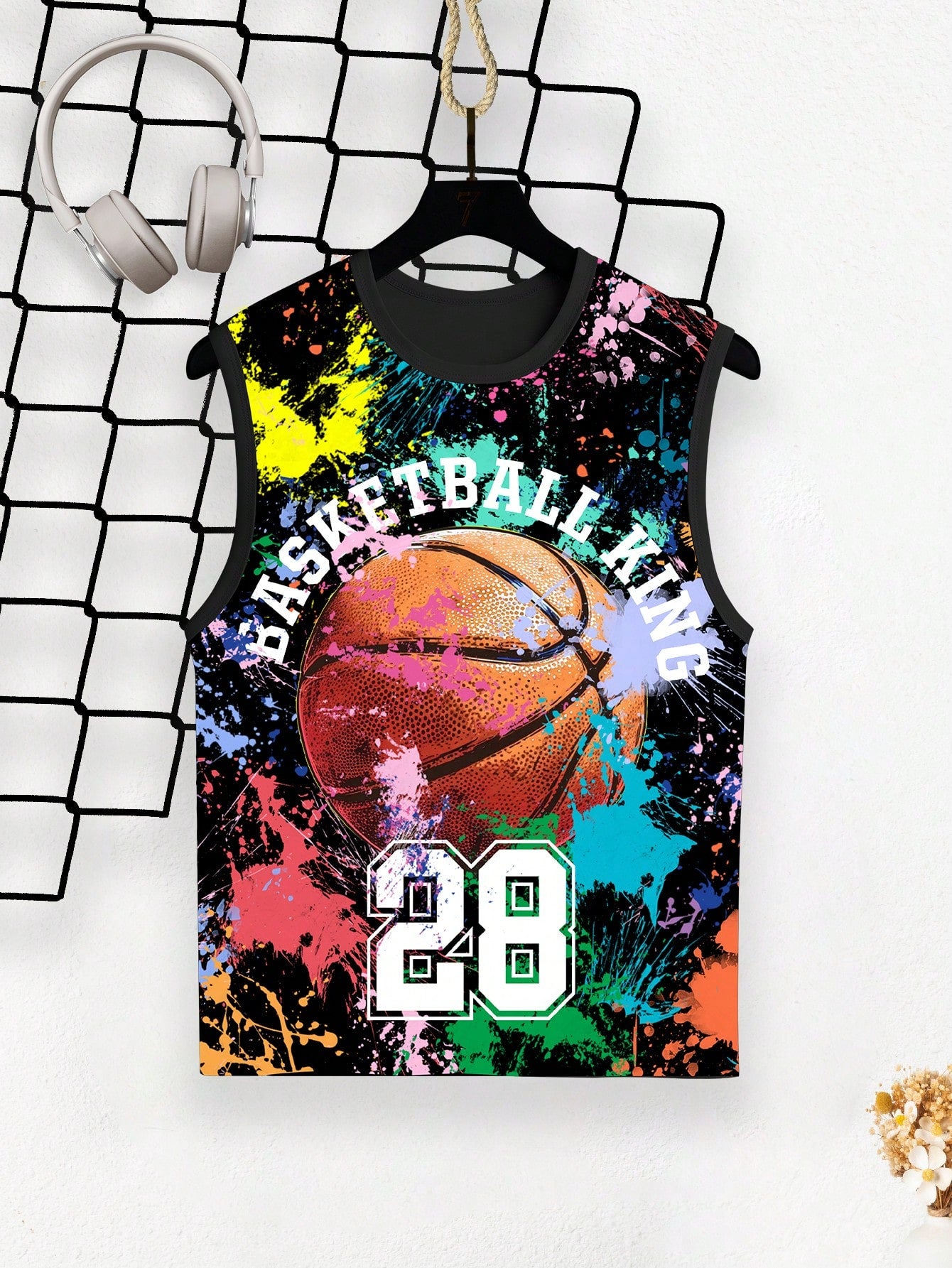 Teen Boy Stylish Printed Basketball Sleeveless Vest