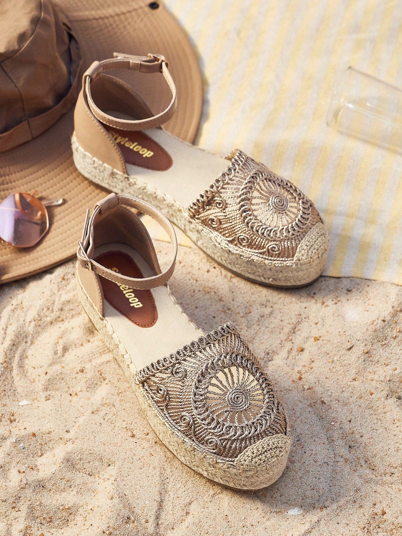 Styleloop Women's Beige Casual Beach Vacation Hollow-Out Ankle Strap Espadrilles Boho Feels