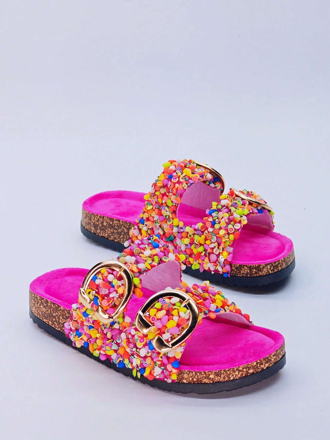 New Glitter Slip-On Sandals, Women's Flat Beach Slides, Home Casual Slippers